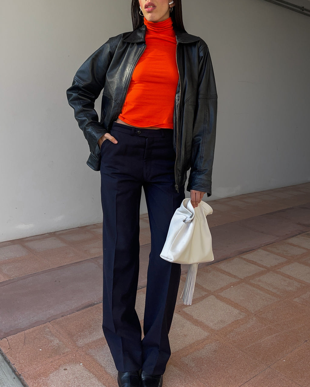 Leather bomber jacket