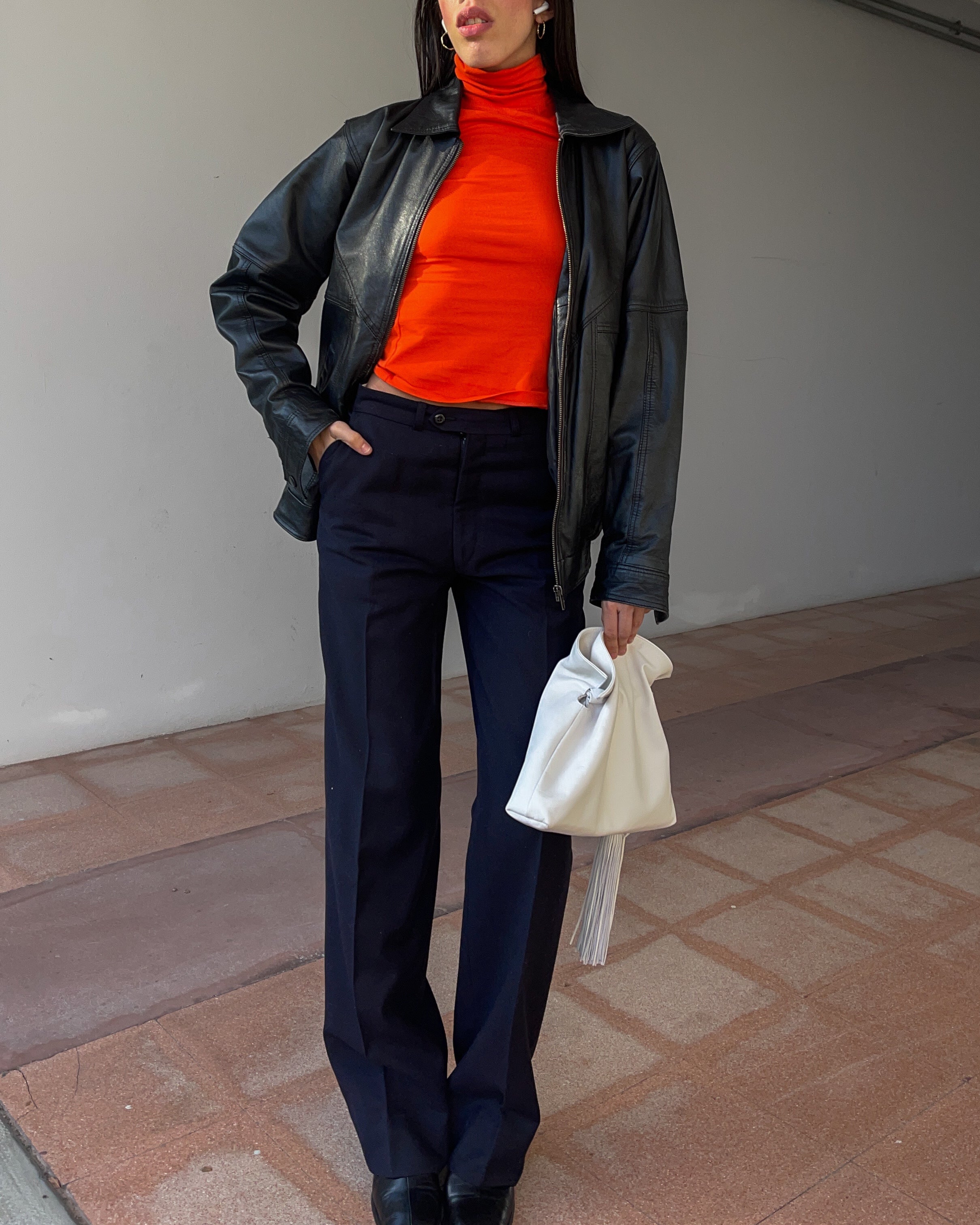 Leather bomber jacket