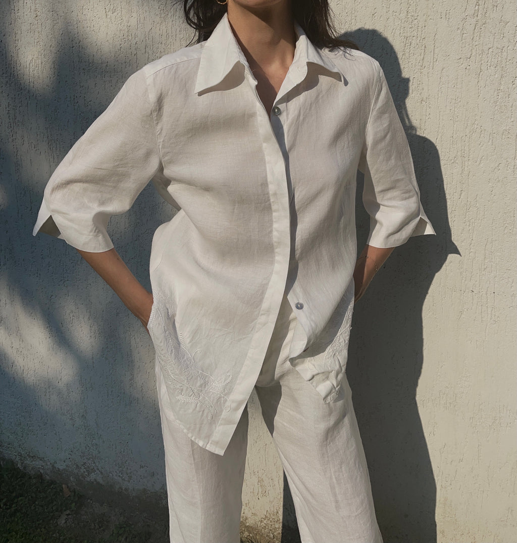 100 linen embroided shirt