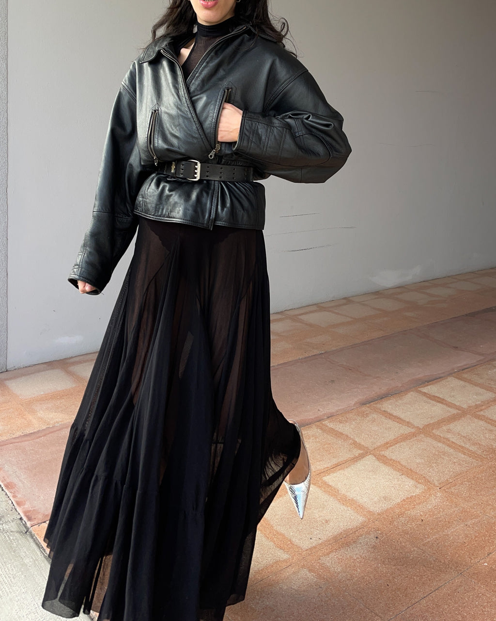 Leather bomber jacket