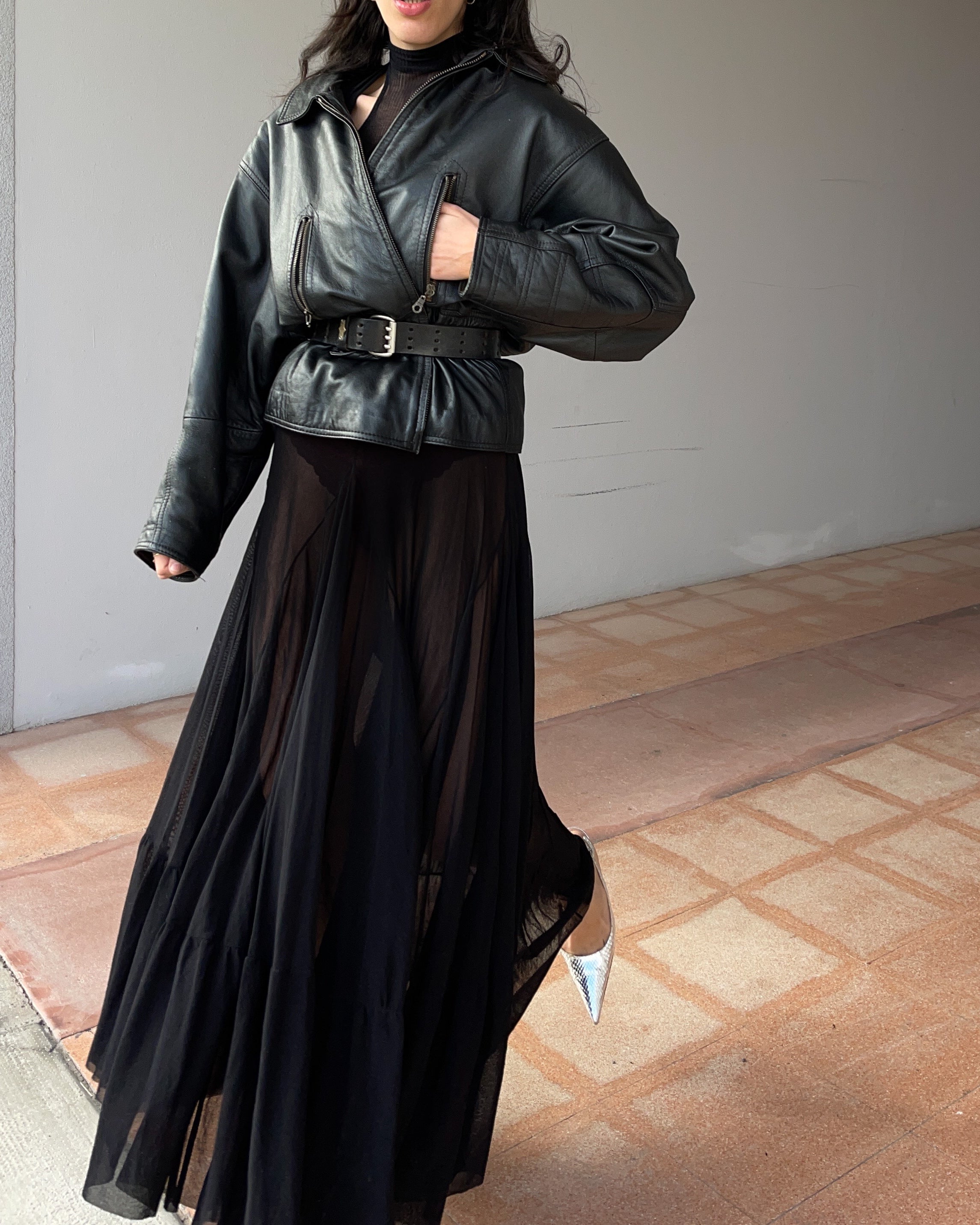Leather bomber jacket