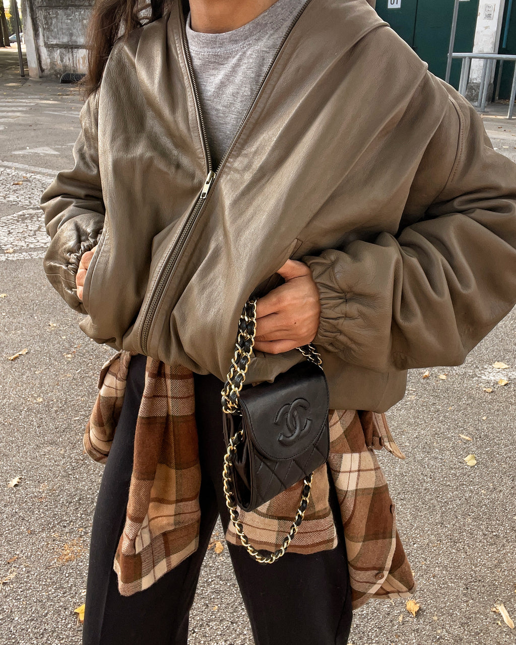 Nappa taupe bomber jacket