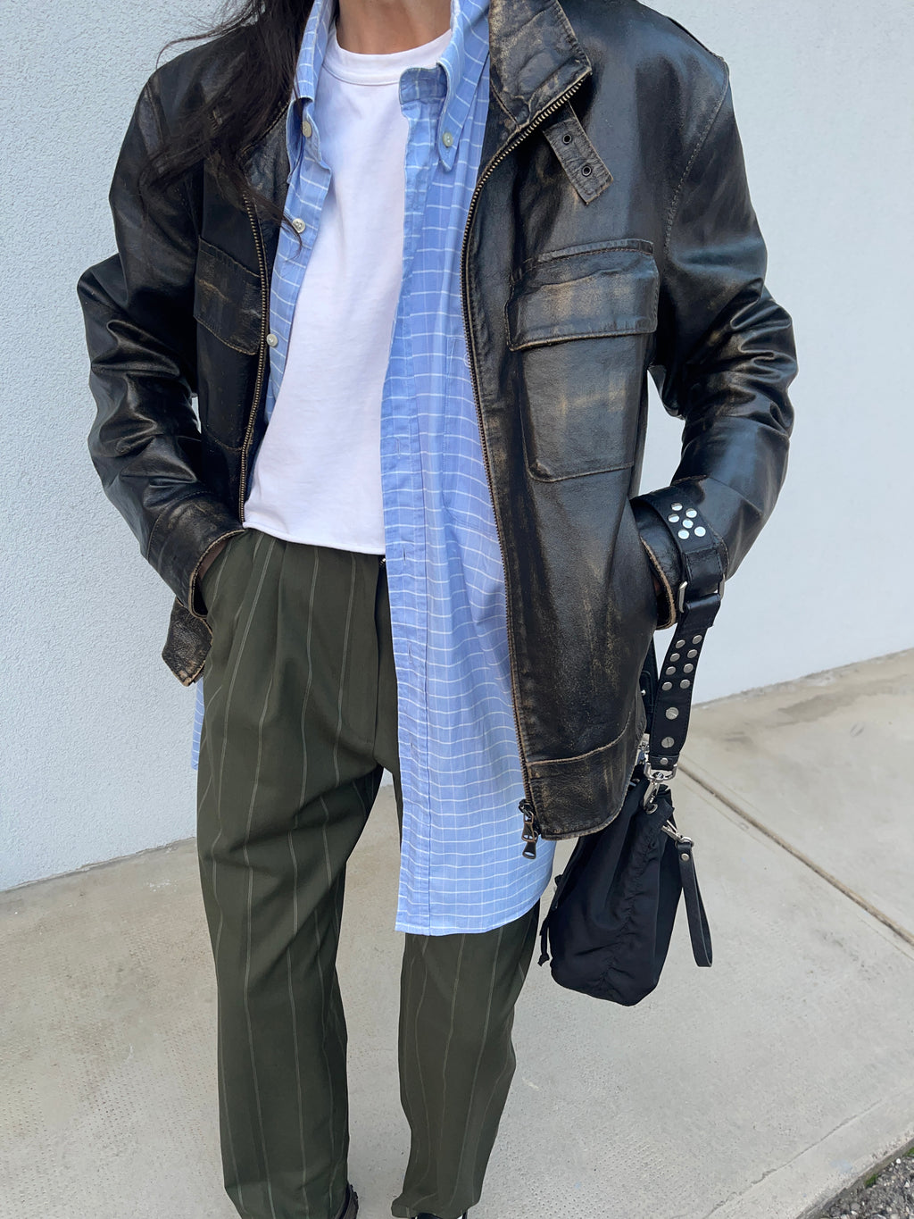 Distressed leather jacket
