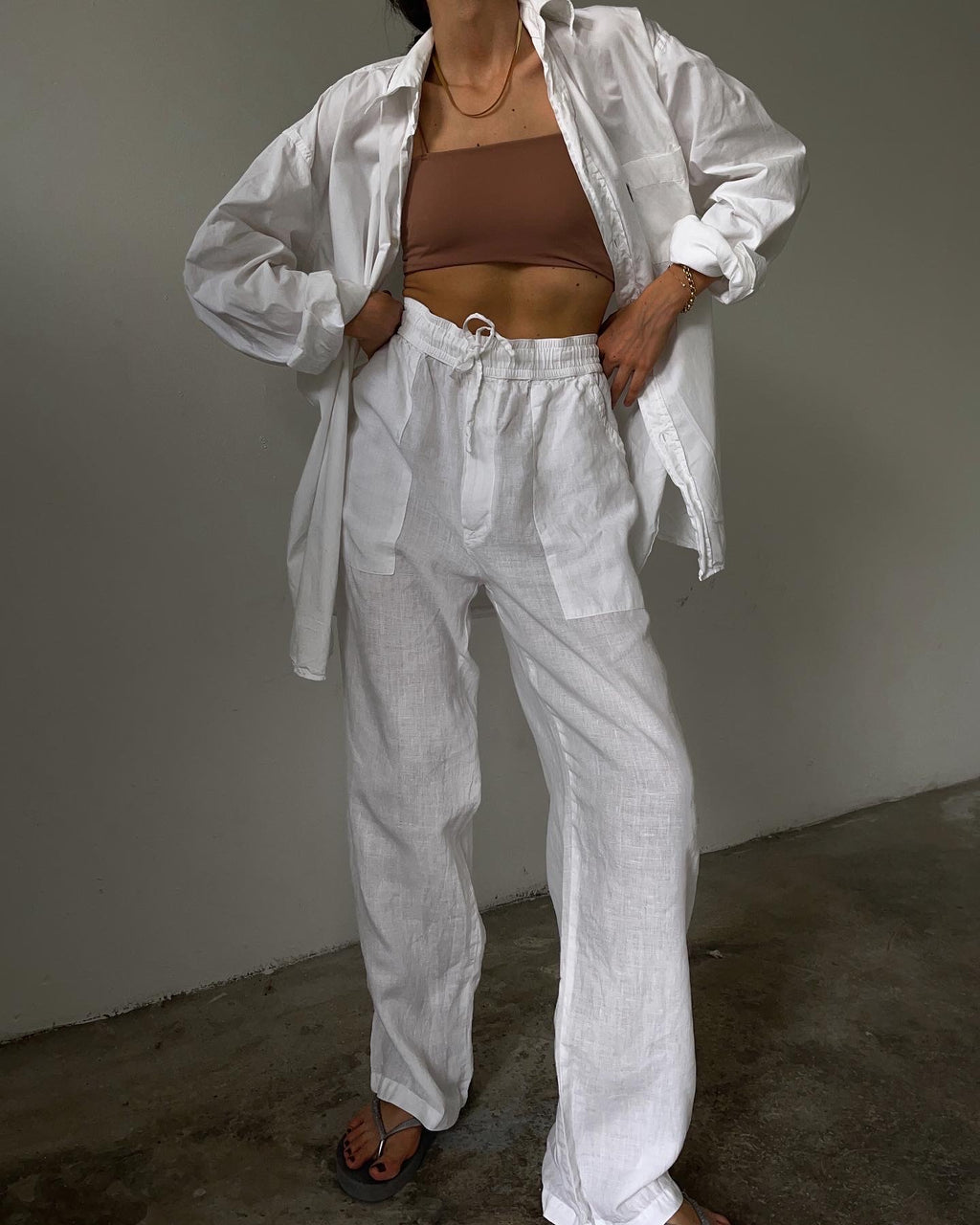 Pantalone in lino bianco