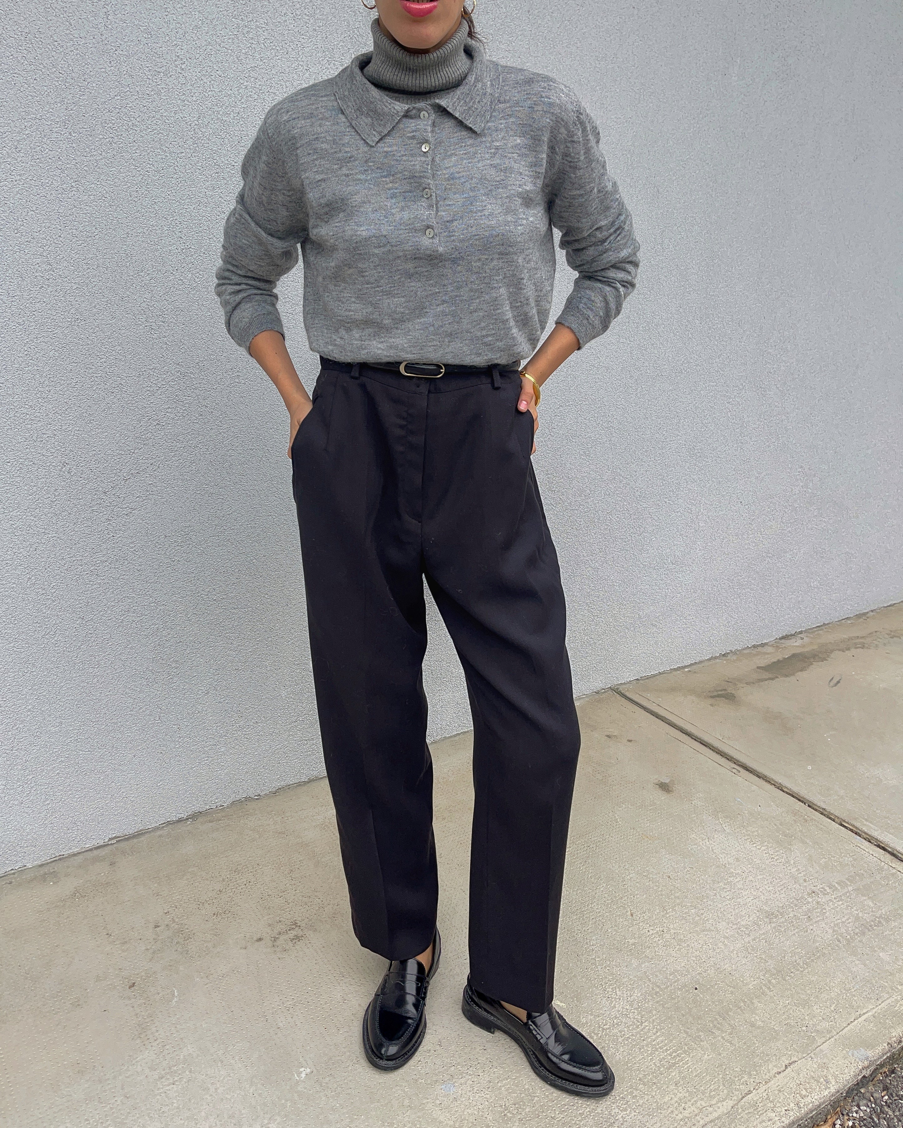 Black wool trousers