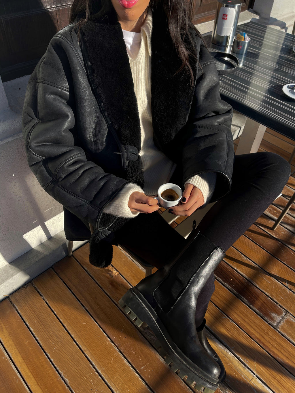 Black shearling coat