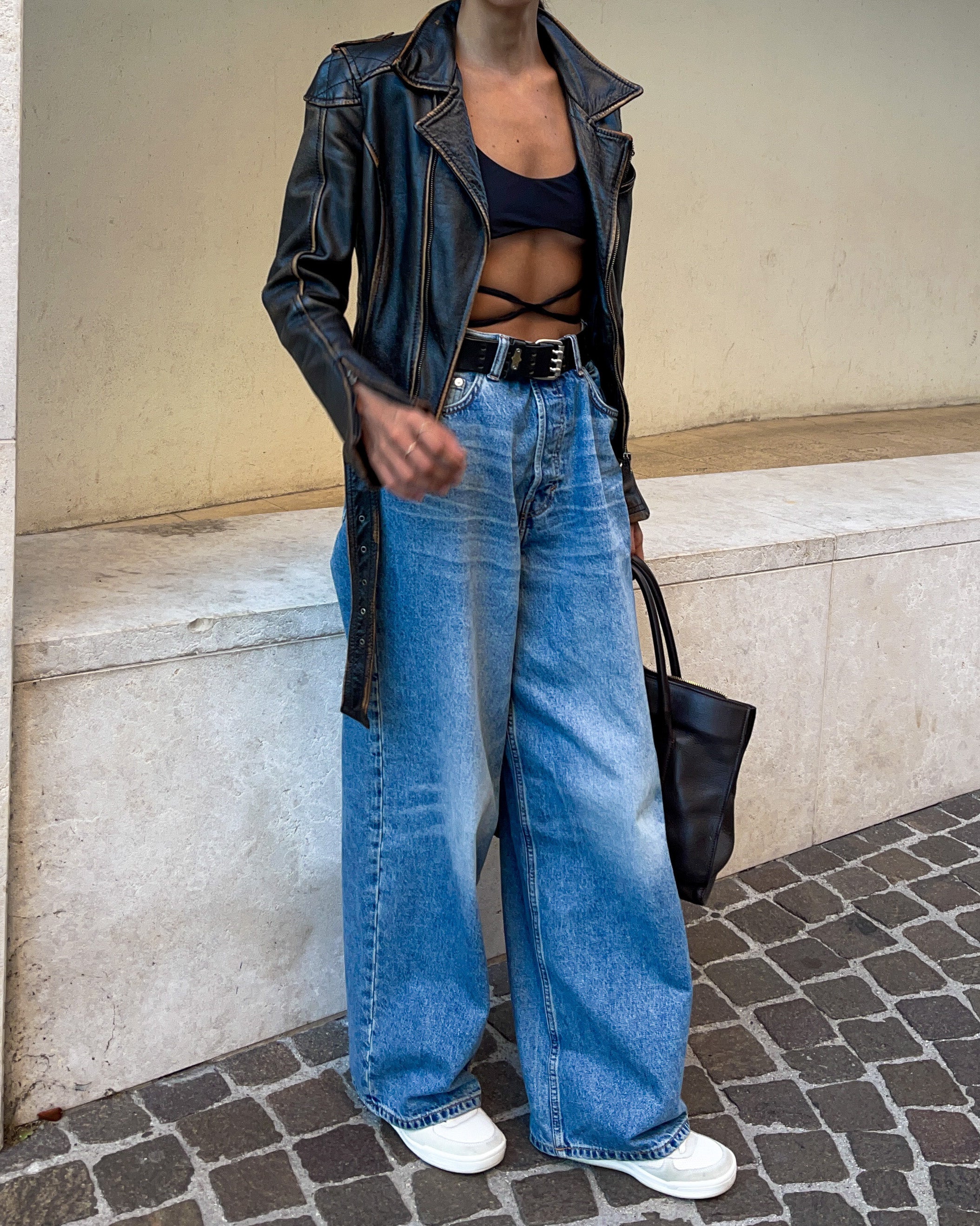 Extra petite leather chiodo