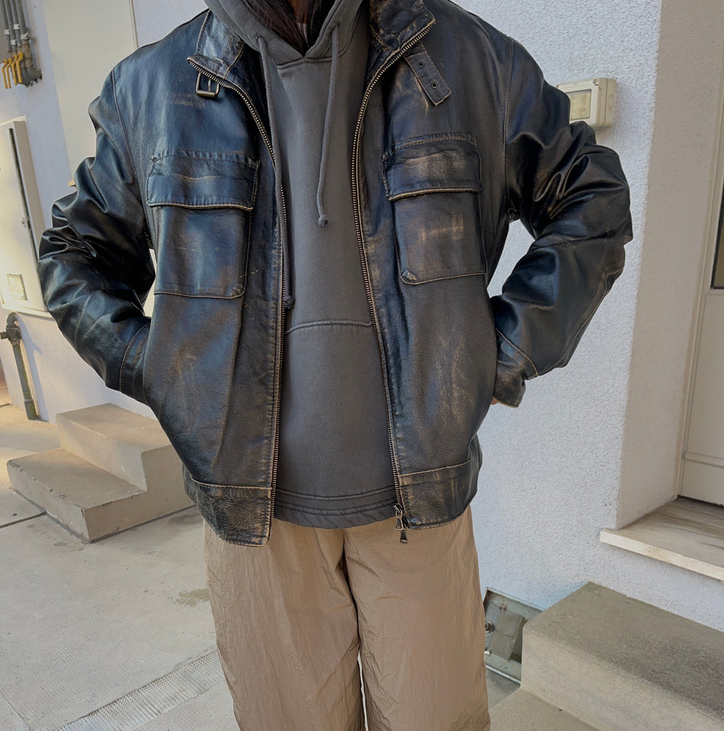 Distressed leather jacket