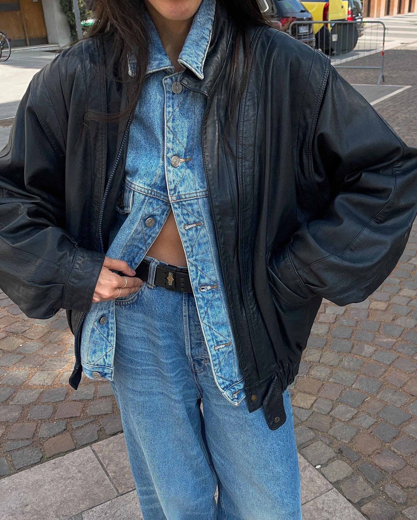 Leather bomber jacket