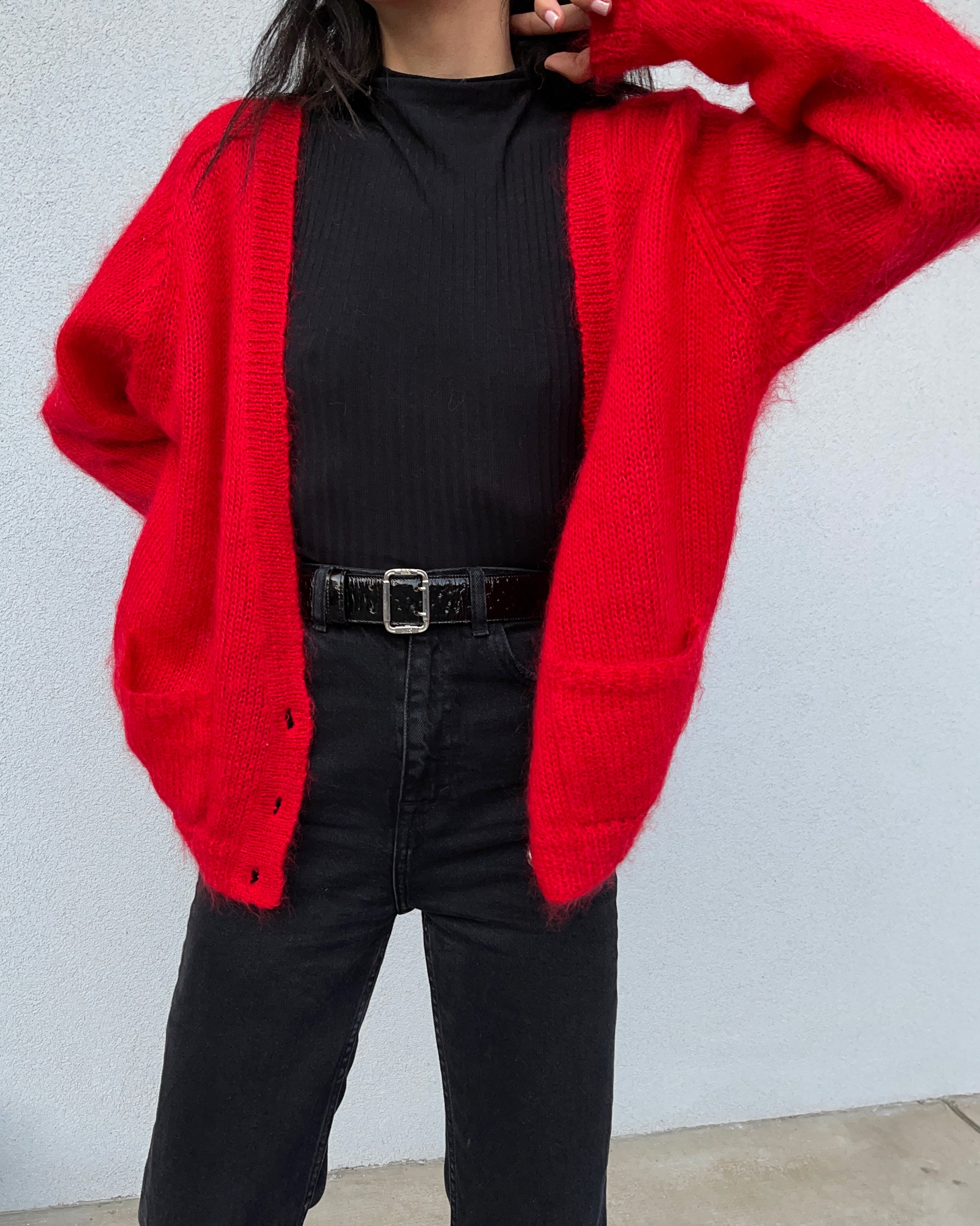 Mohair blend red cardi