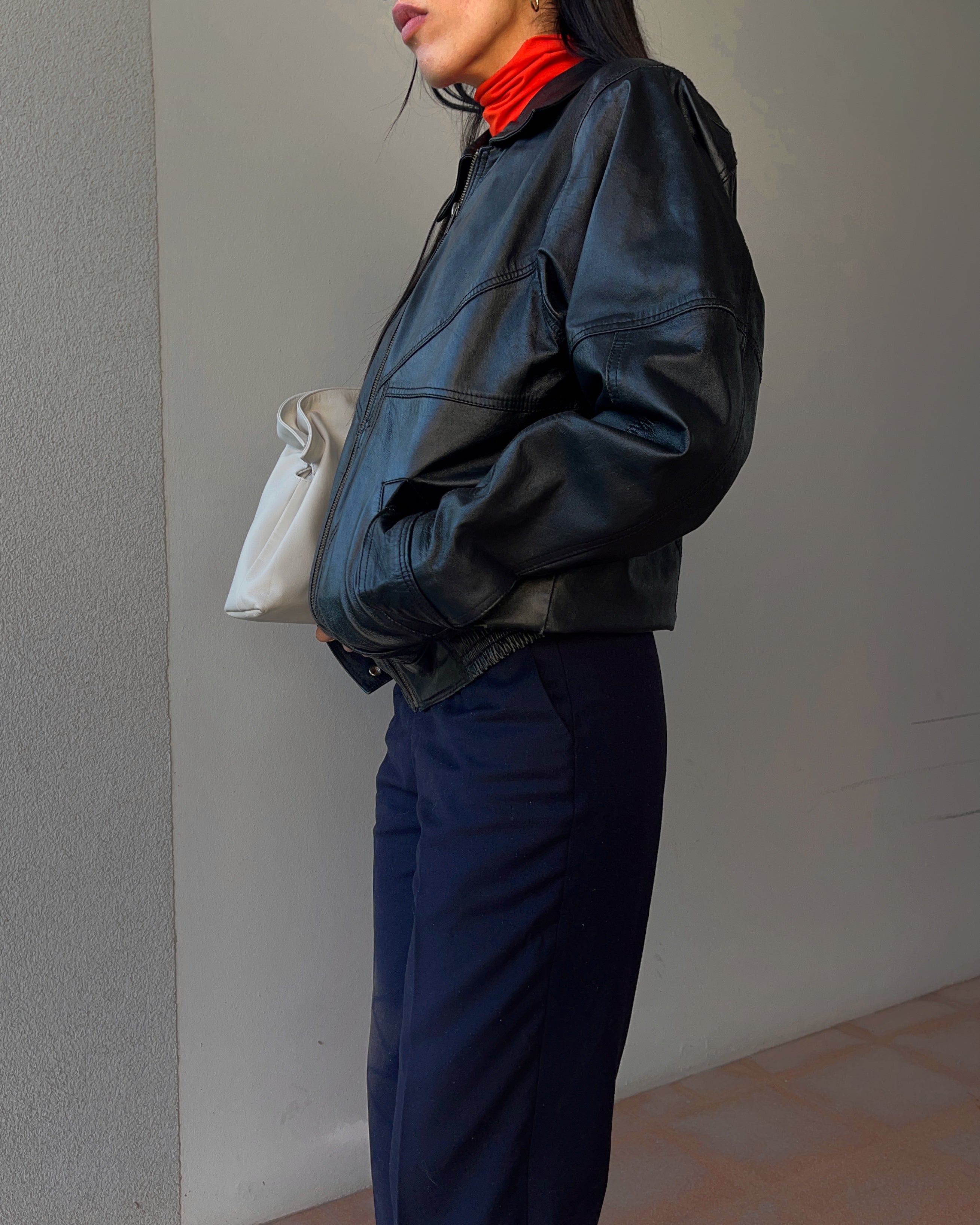Leather bomber jacket