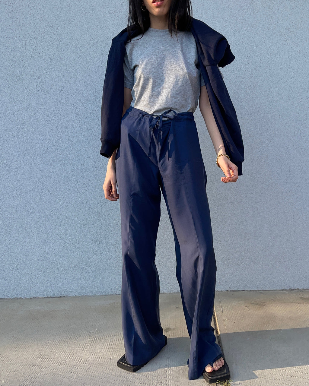 100 silk blue trousers