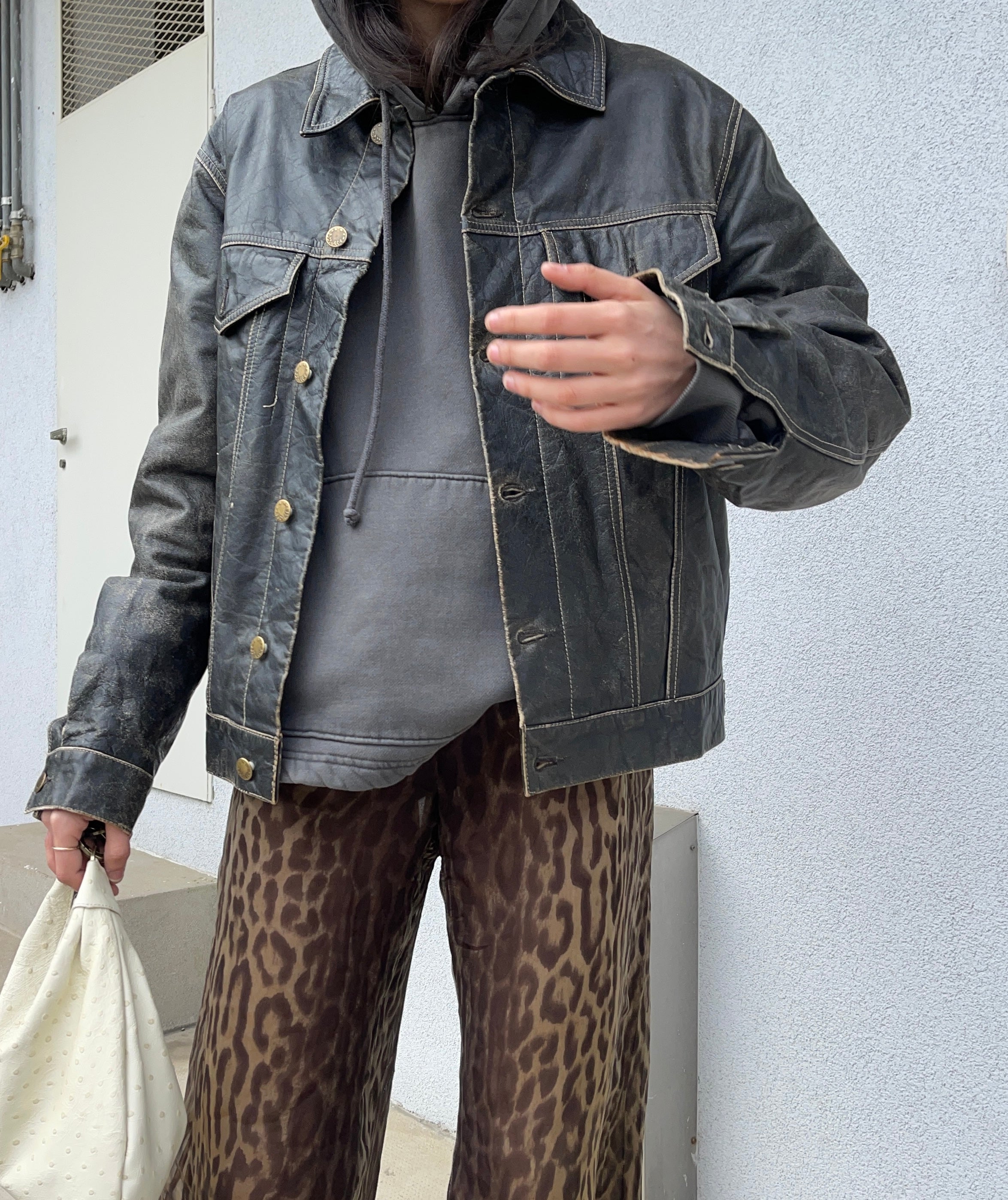 Leather distressed jacket