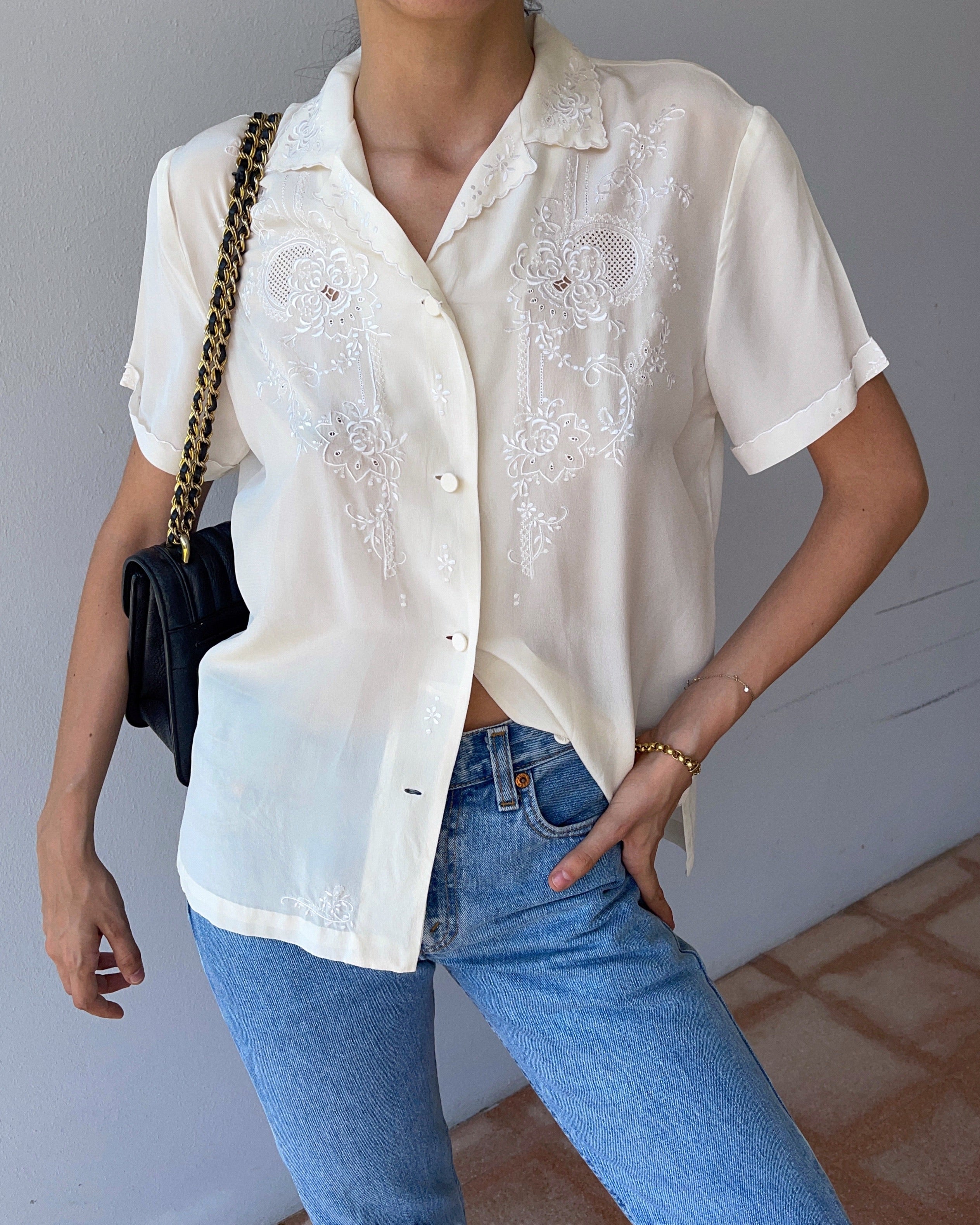 Hand embroided 100 silk shirt