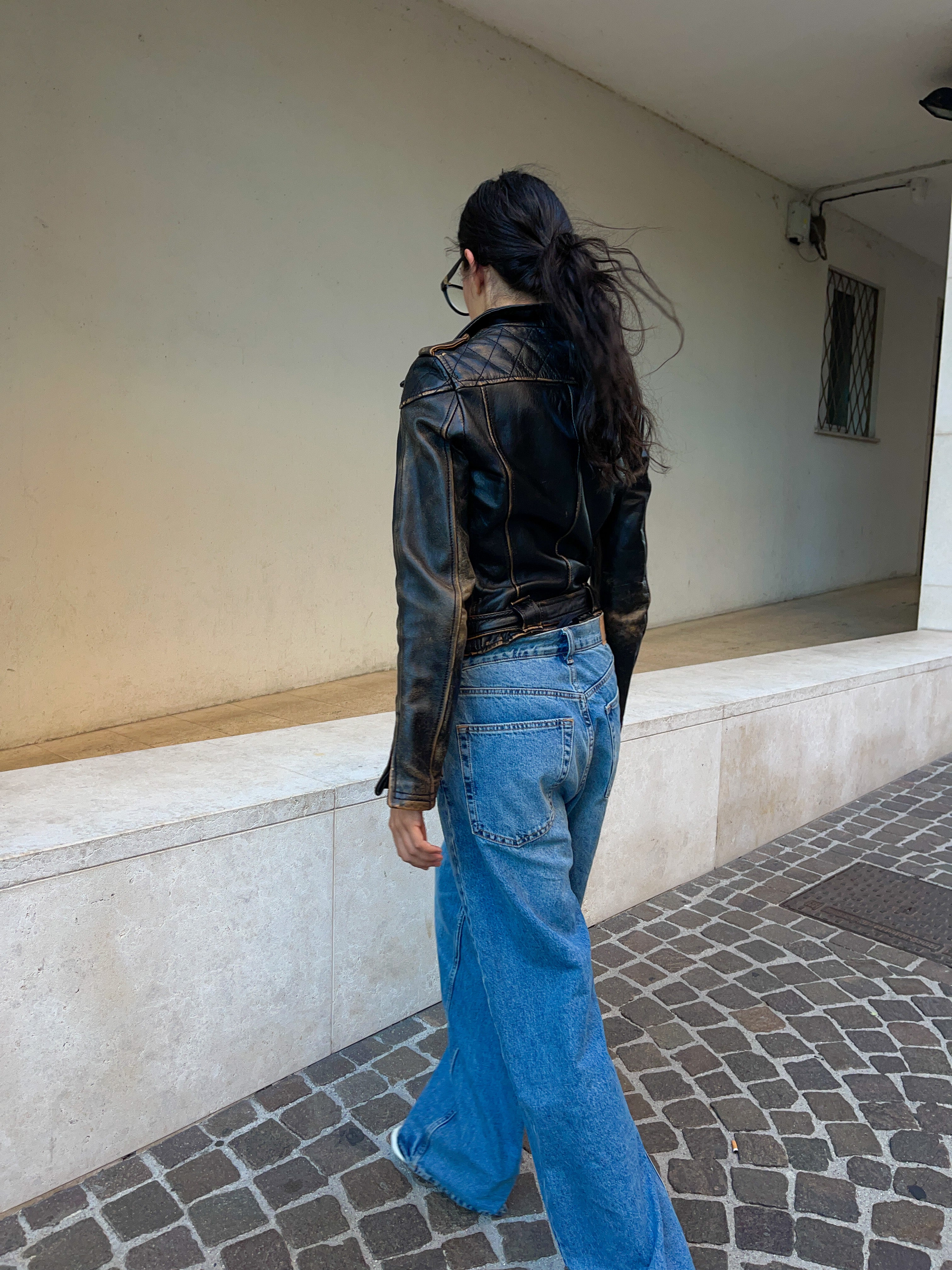 Extra petite leather chiodo