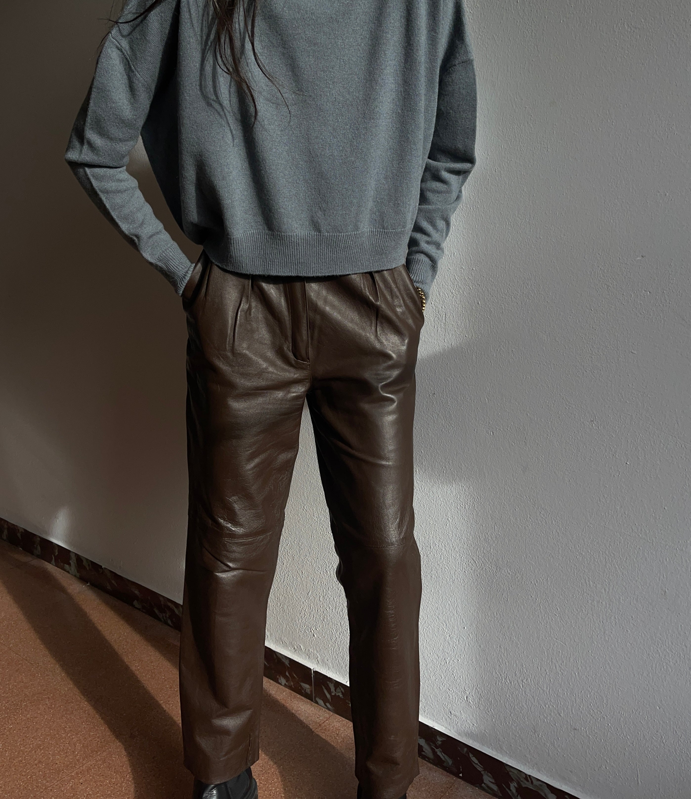 100 leather brown chocolate trousers
