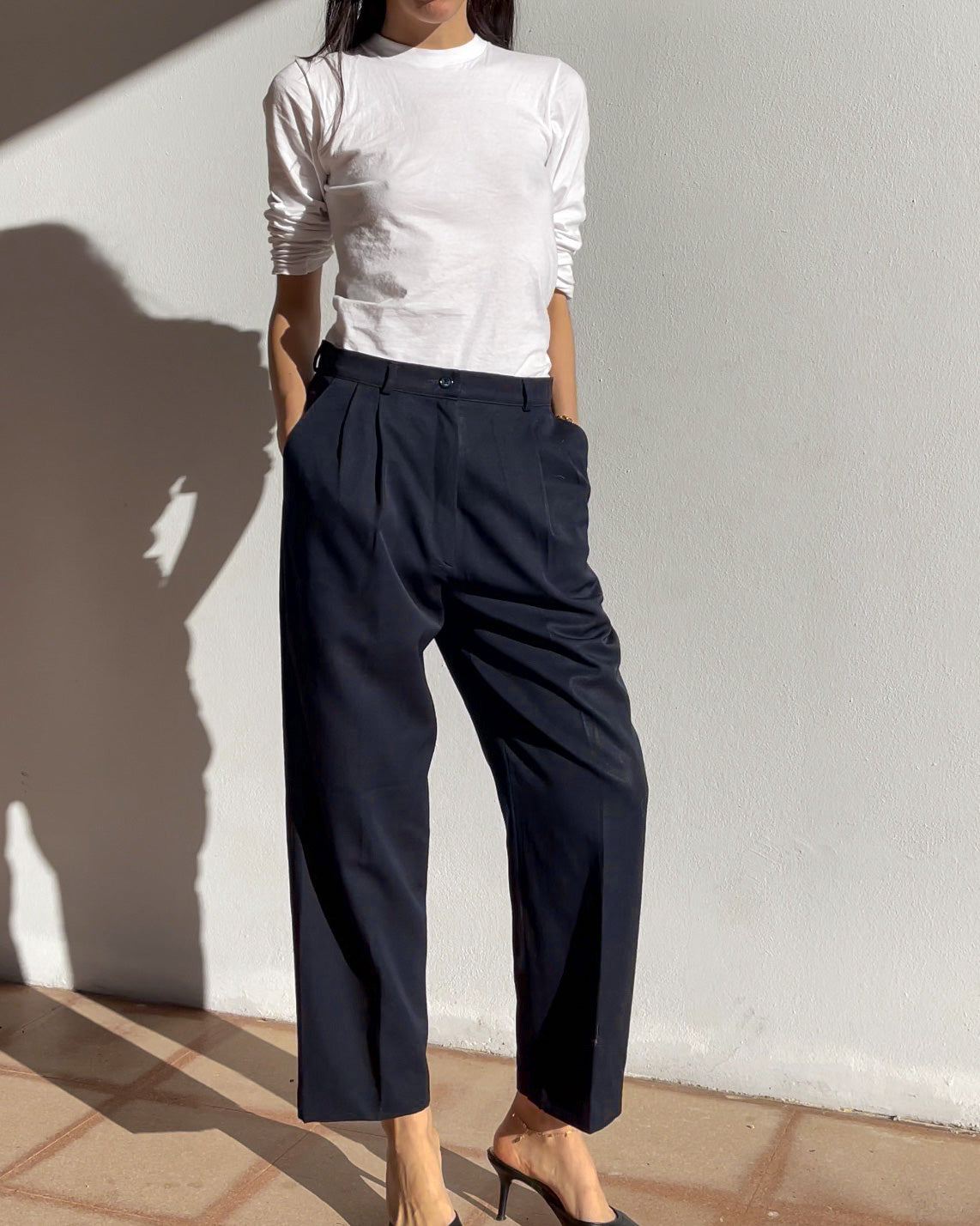Pantaloni blu 100 lana