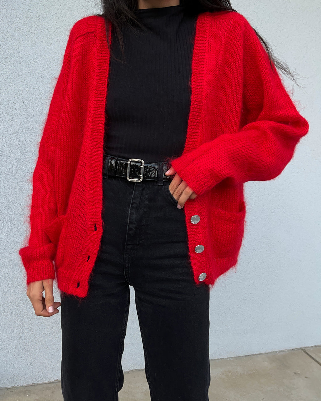 Mohair blend red cardi