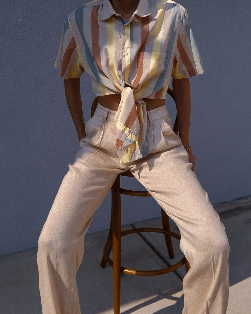 Beige linen blend pants