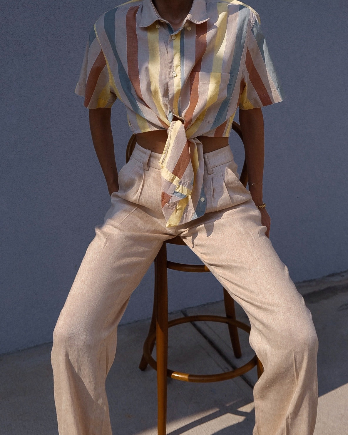 Beige linen blend pants