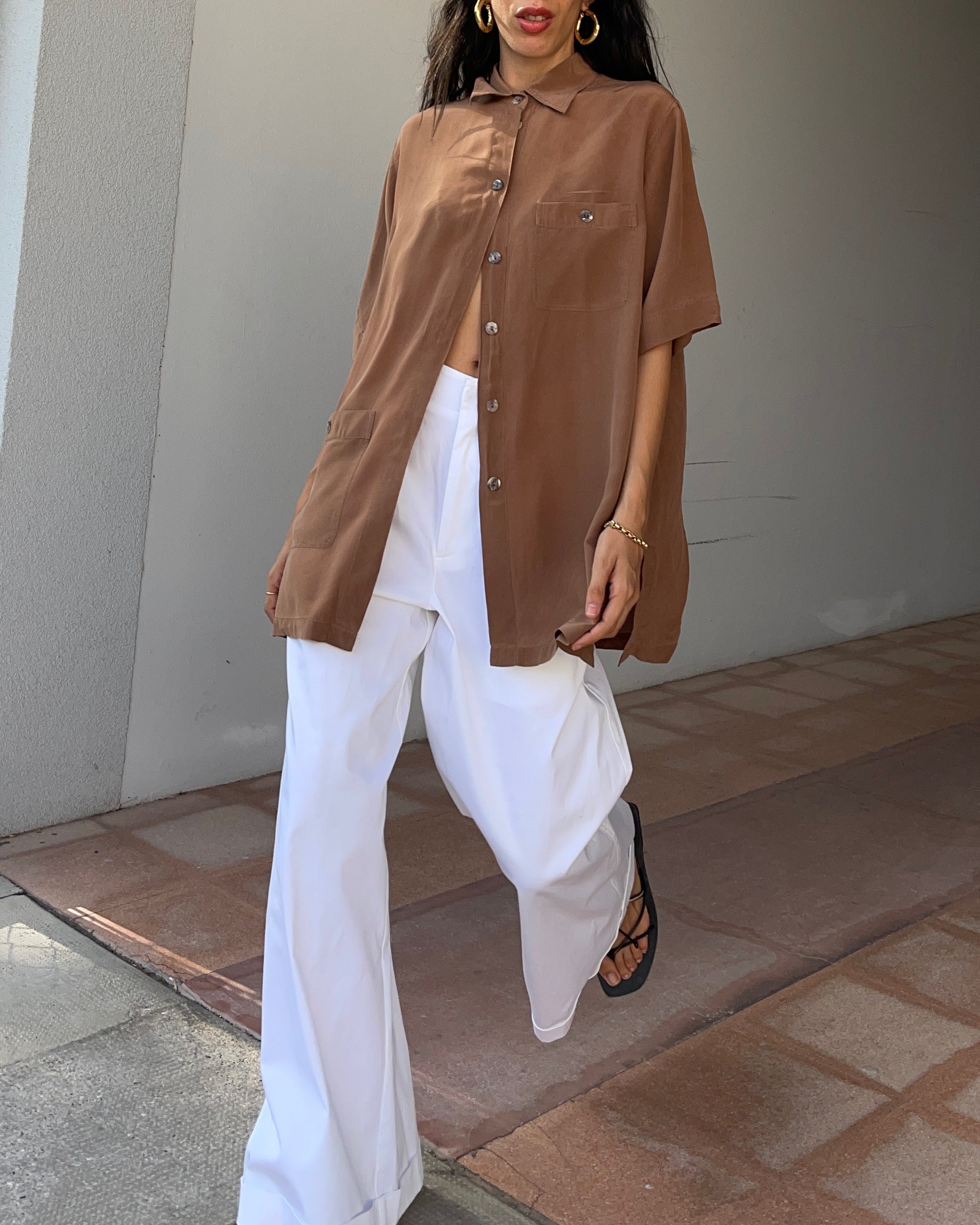 Caffè latte 100 silk shirt
