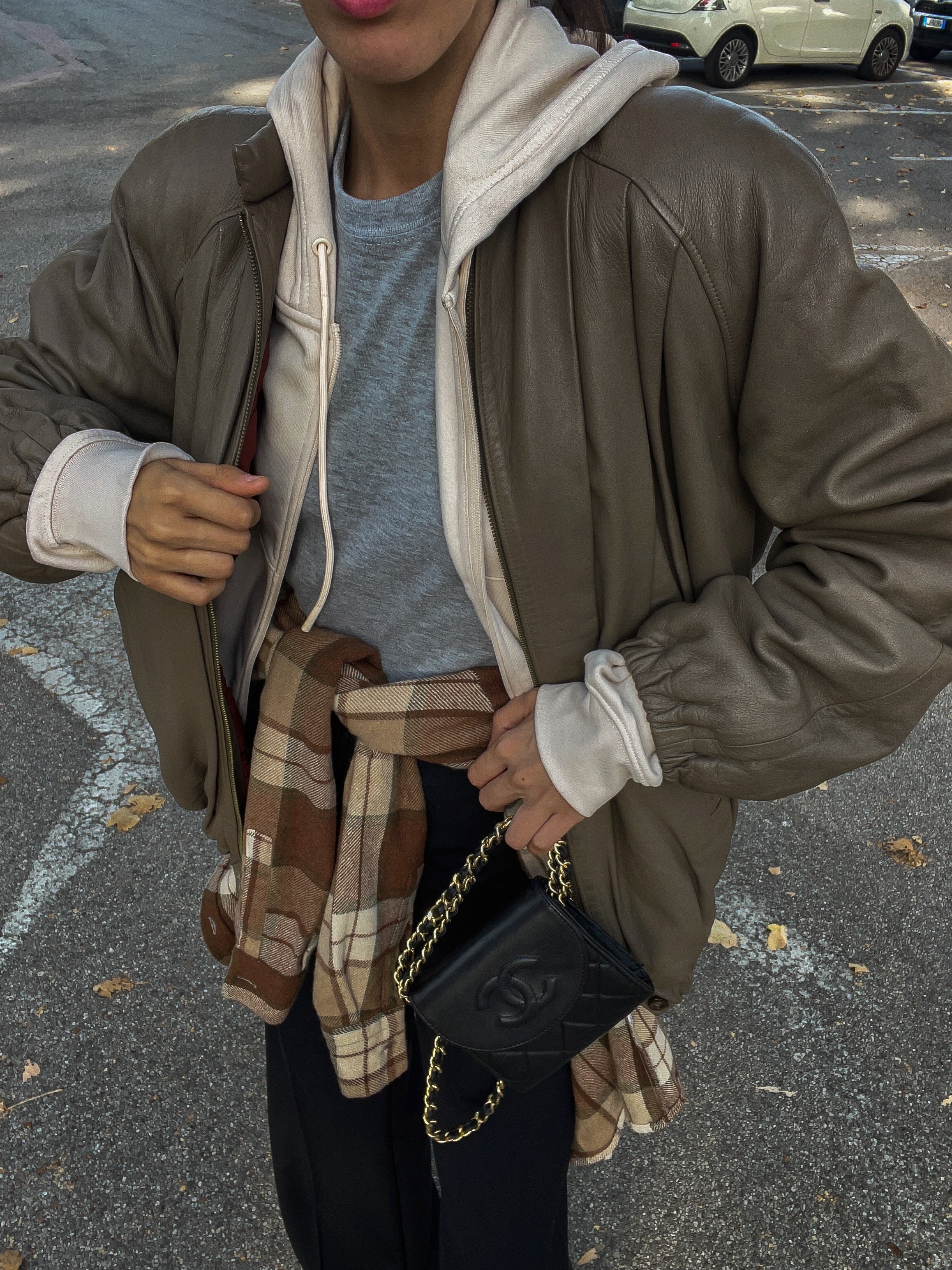 Nappa taupe bomber jacket