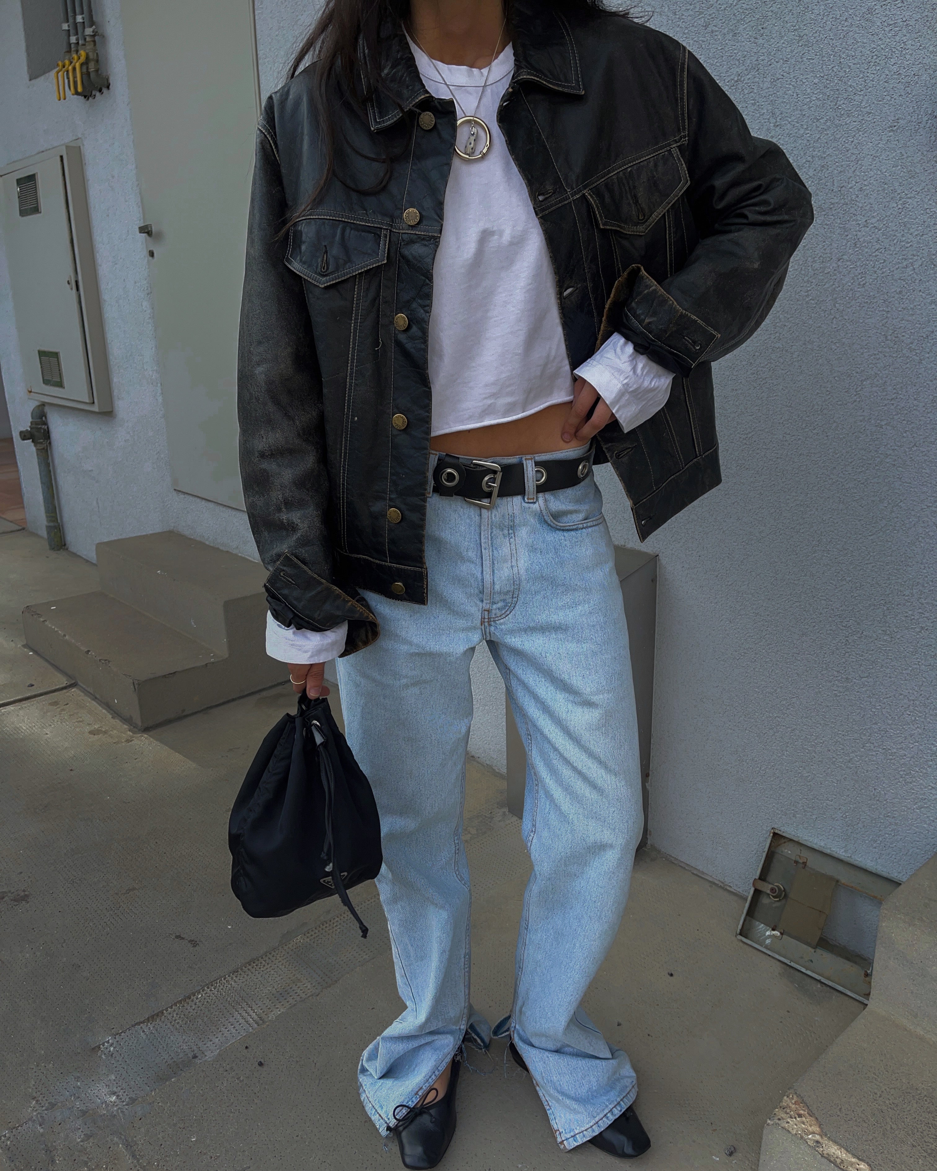 Leather distressed jacket