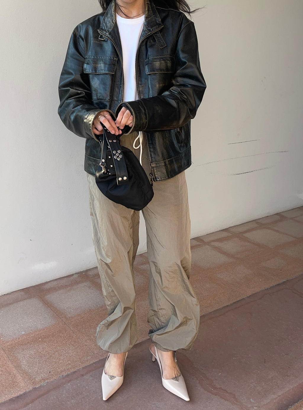 Distressed leather jacket