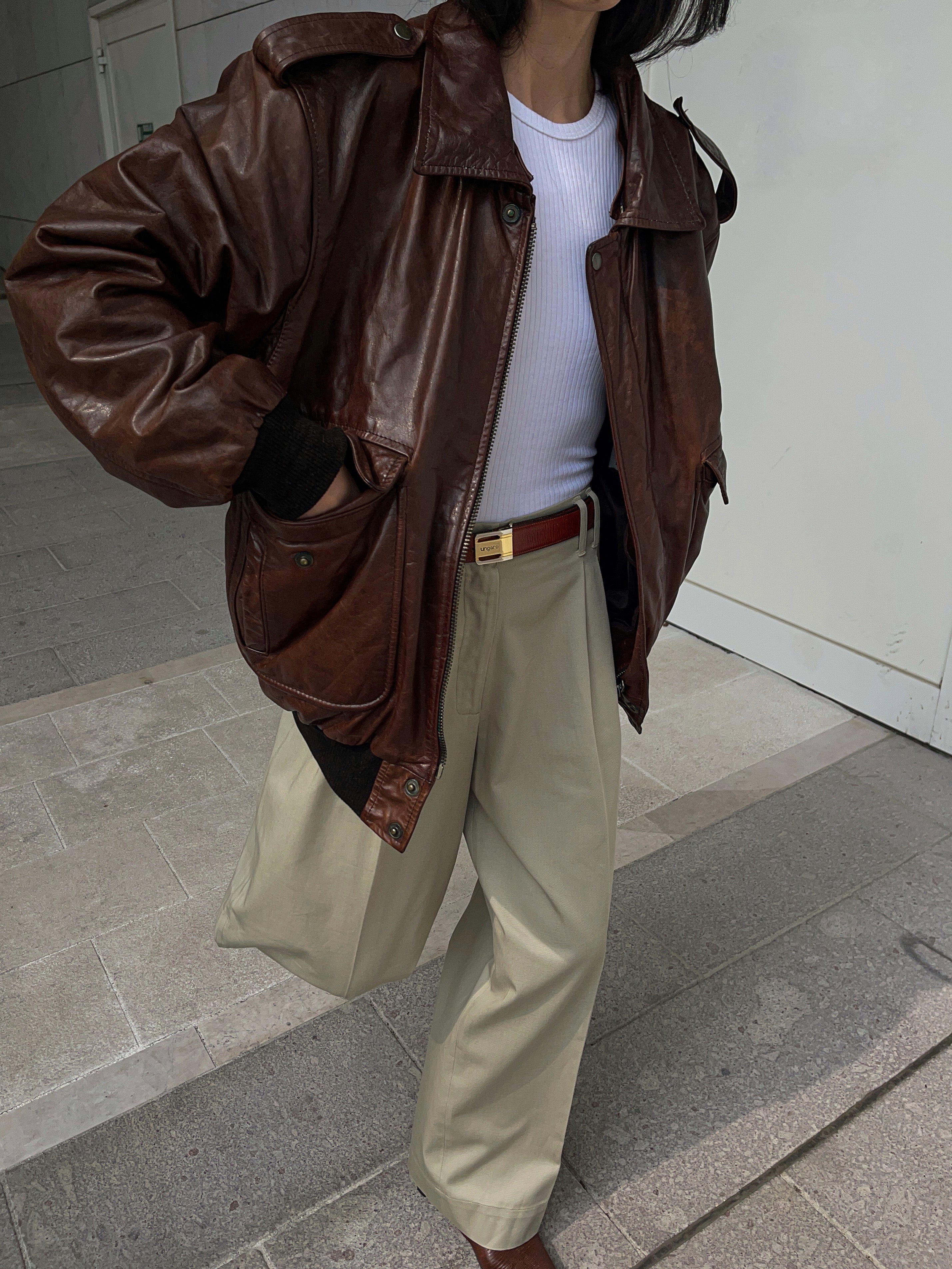 Real leather bomber jacket