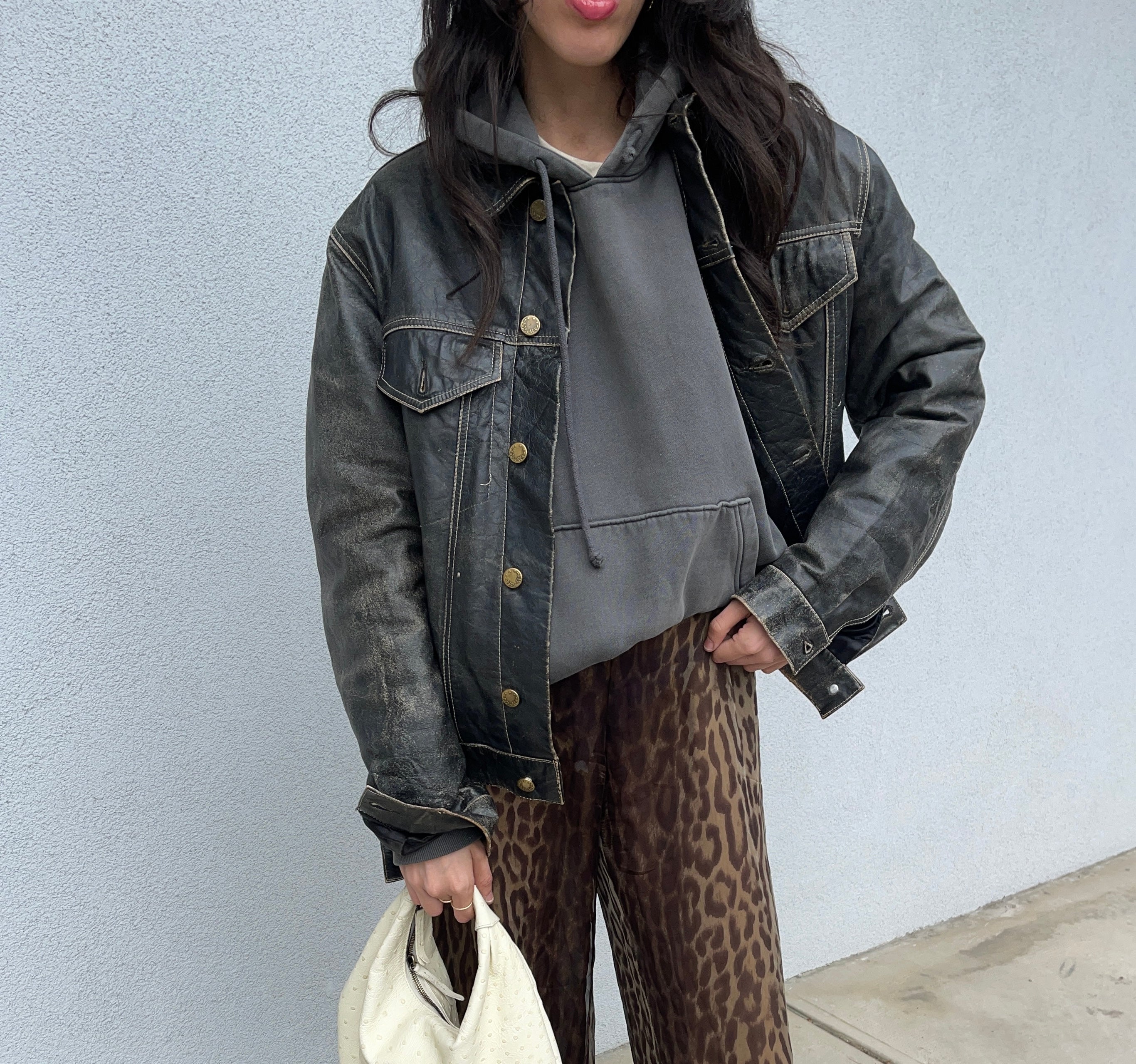 Leather distressed jacket