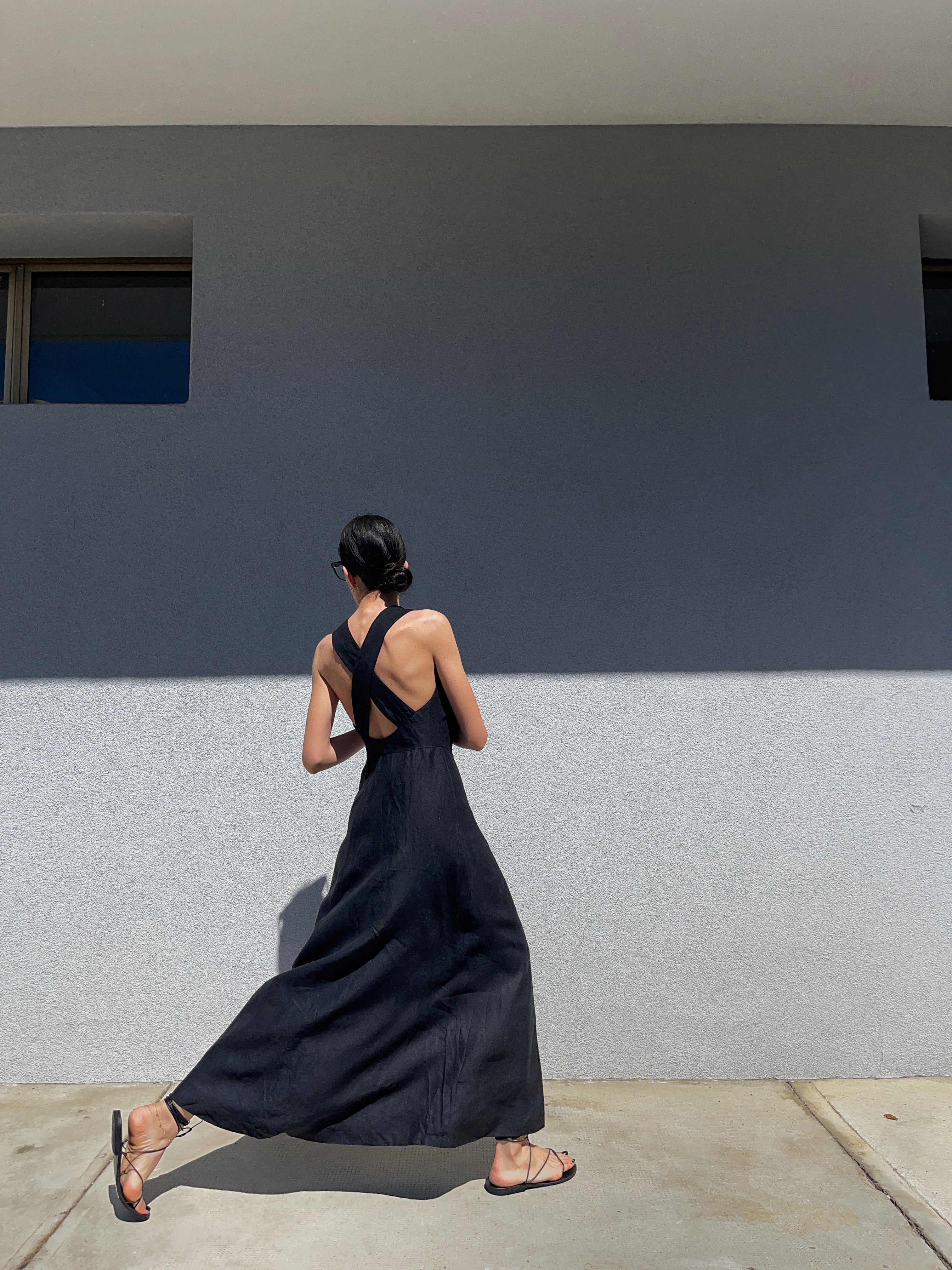 100 linen black dress