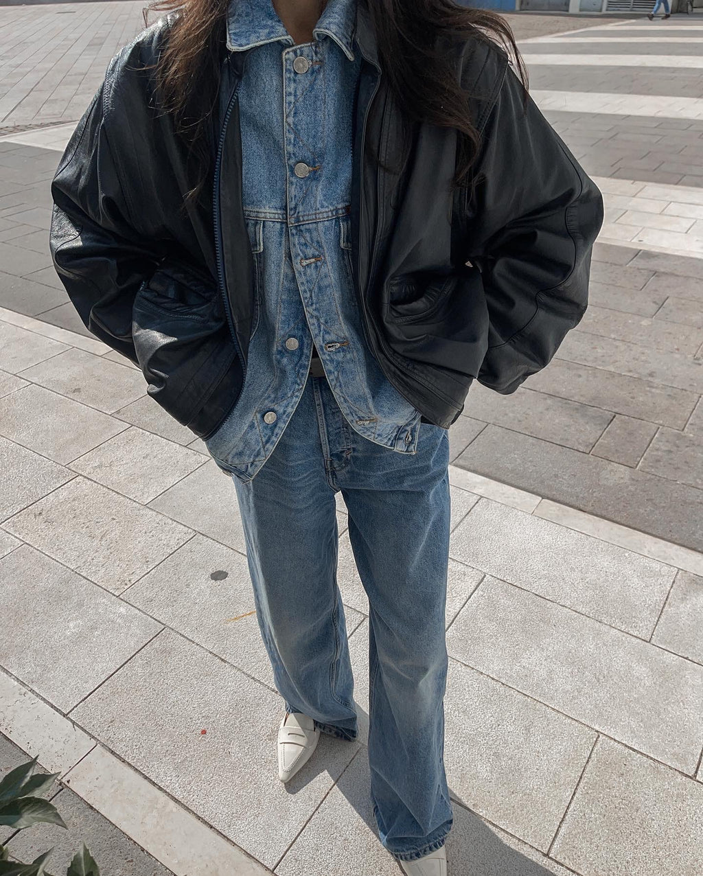 Leather bomber jacket