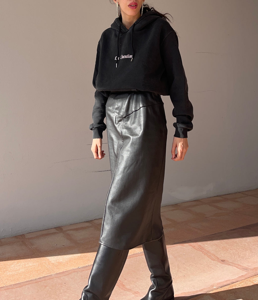 Brown nappa leather skirt