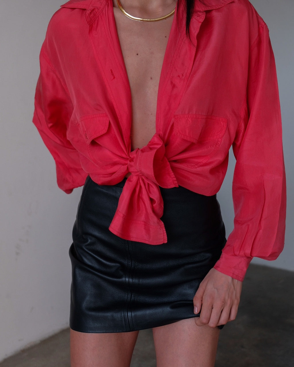 100% silk red button down shirt