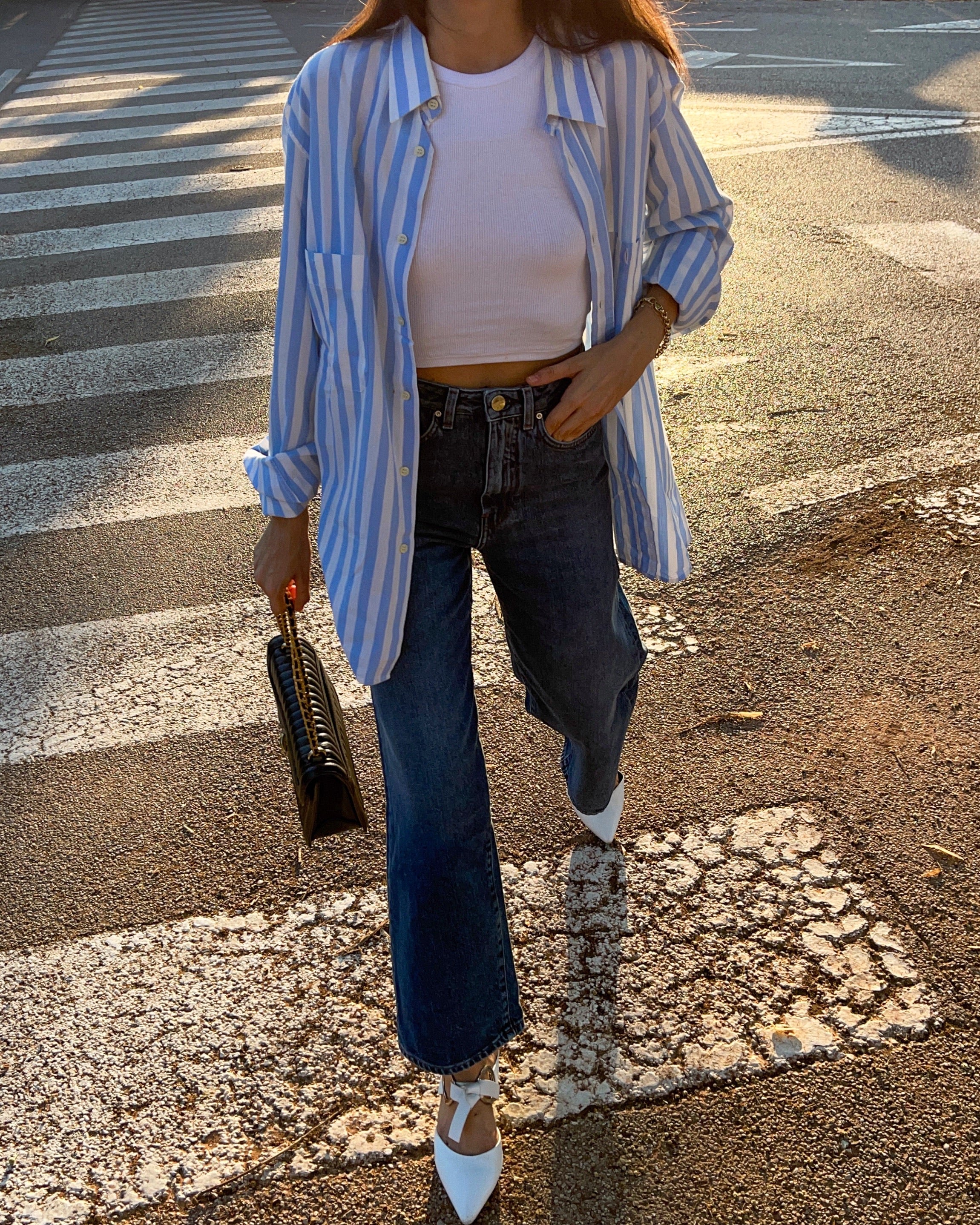 Camicia a righe azzurre