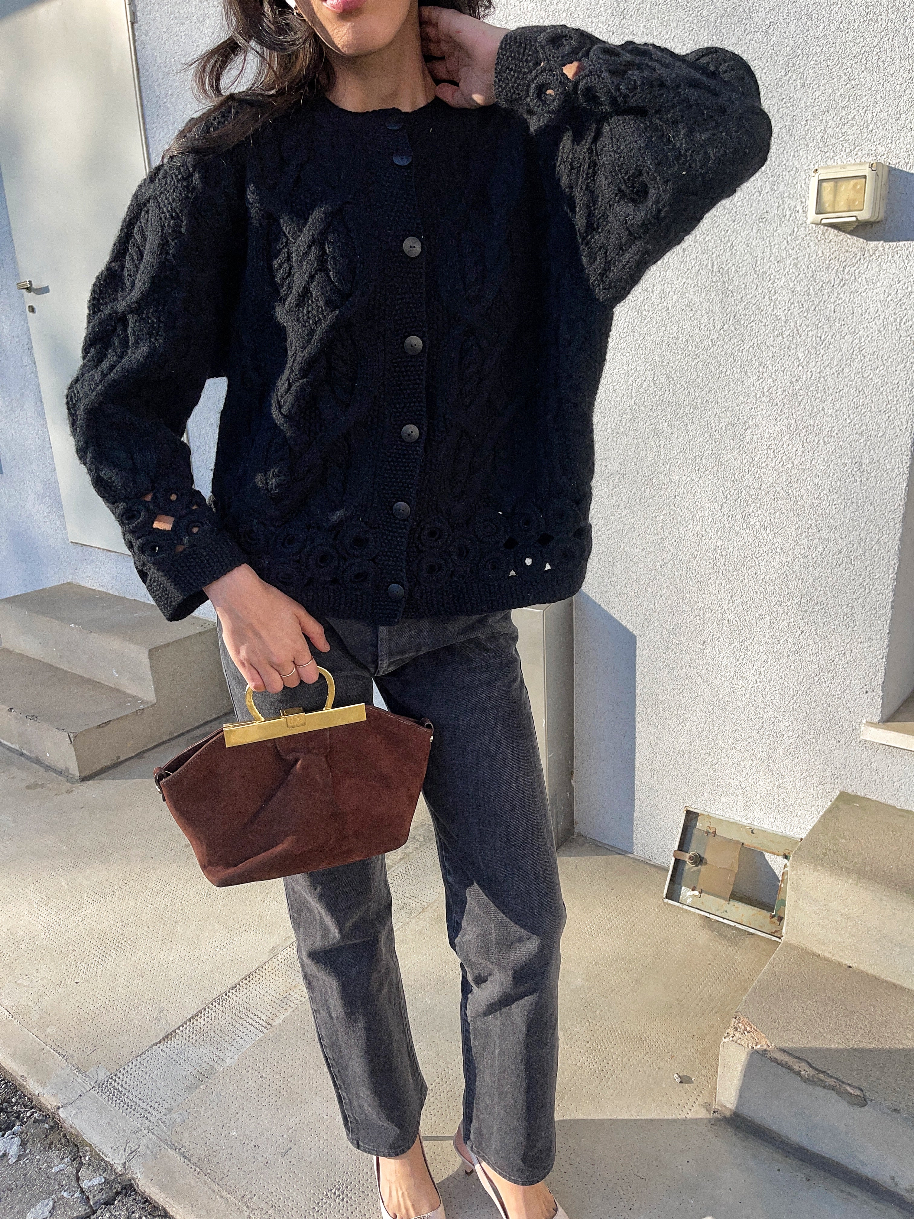 100 wool black cardigan