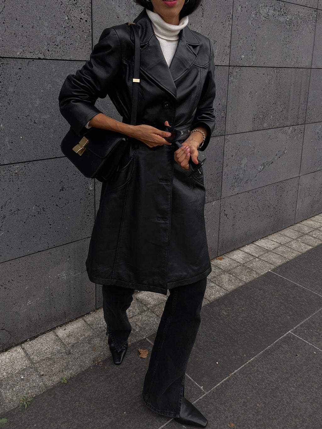 Real leather trench