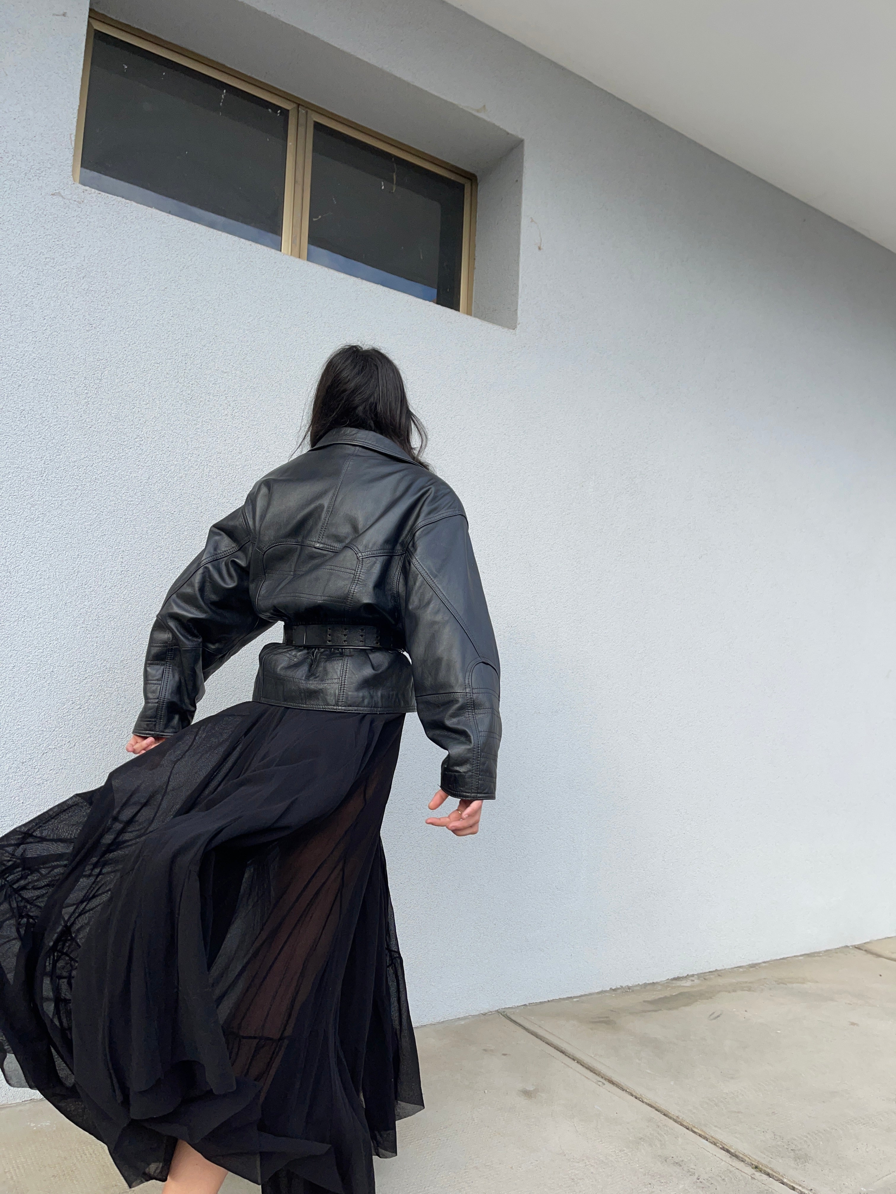 Leather bomber jacket