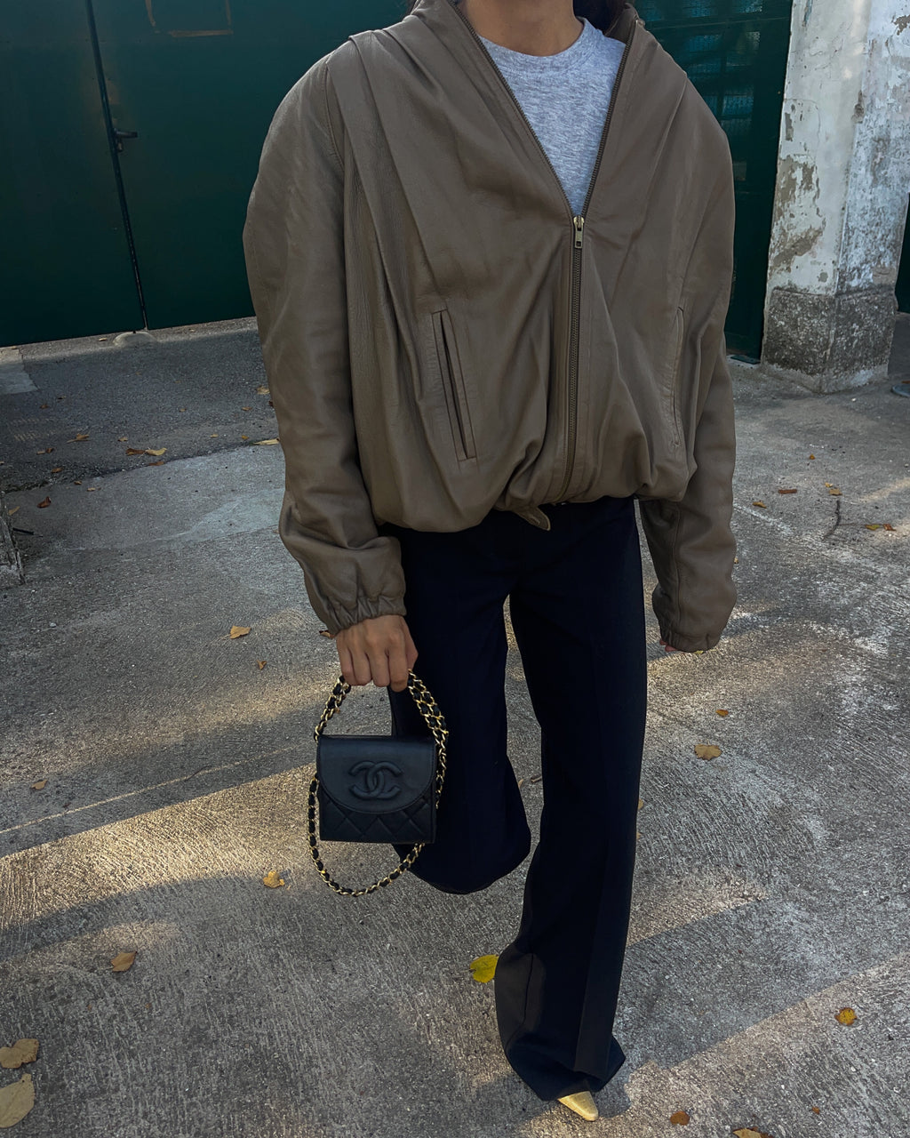 Nappa taupe bomber jacket