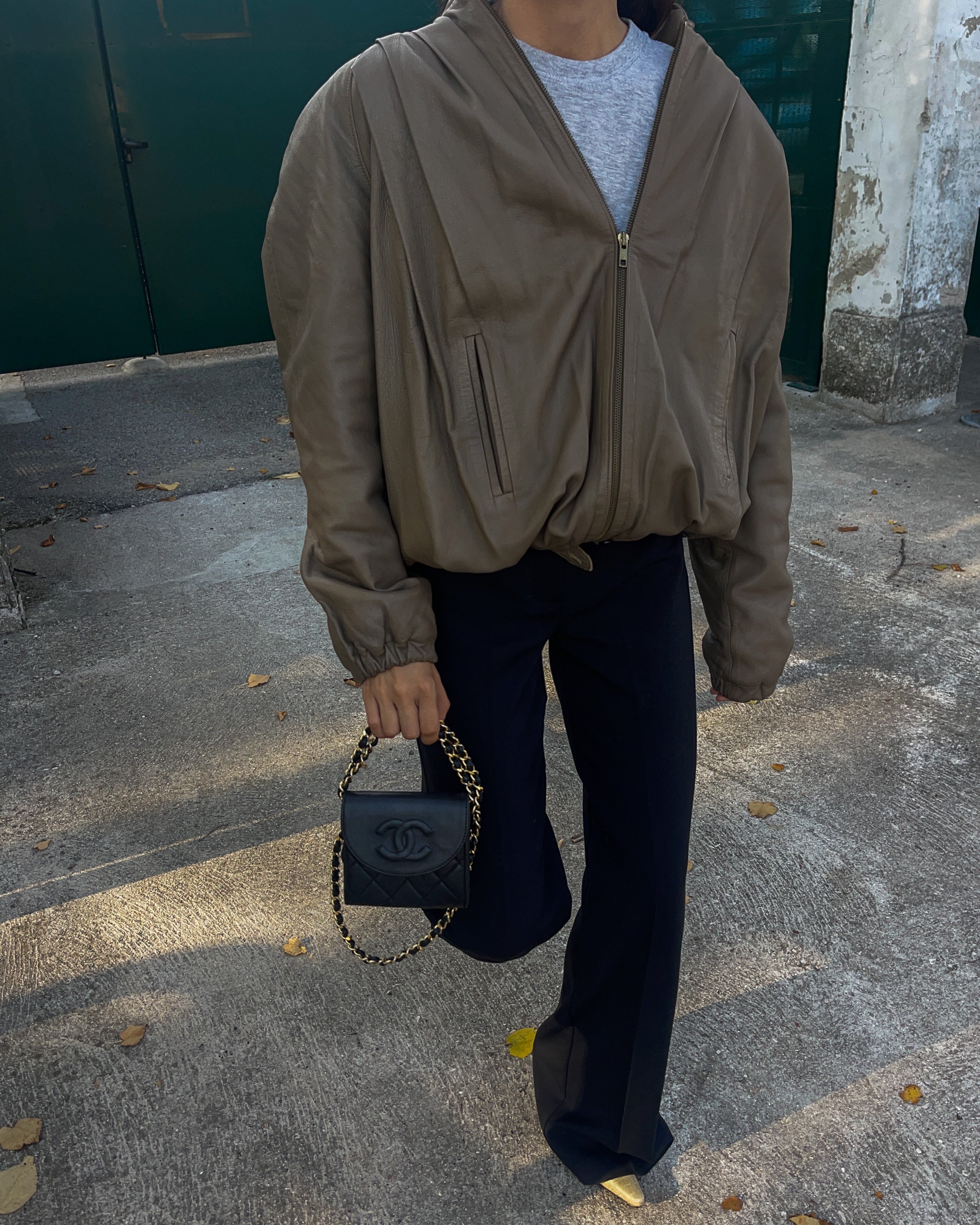 Nappa taupe bomber jacket