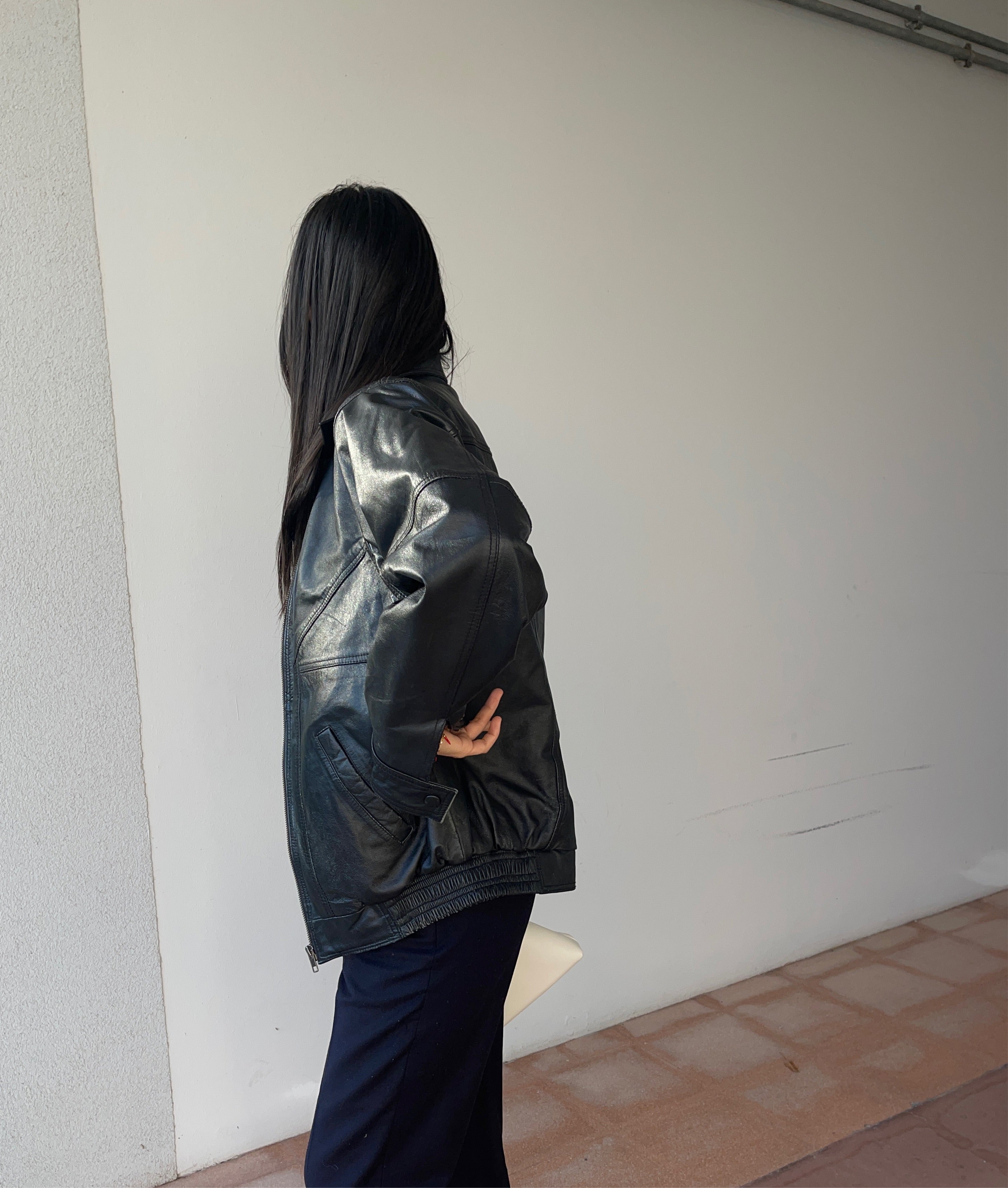 Leather bomber jacket