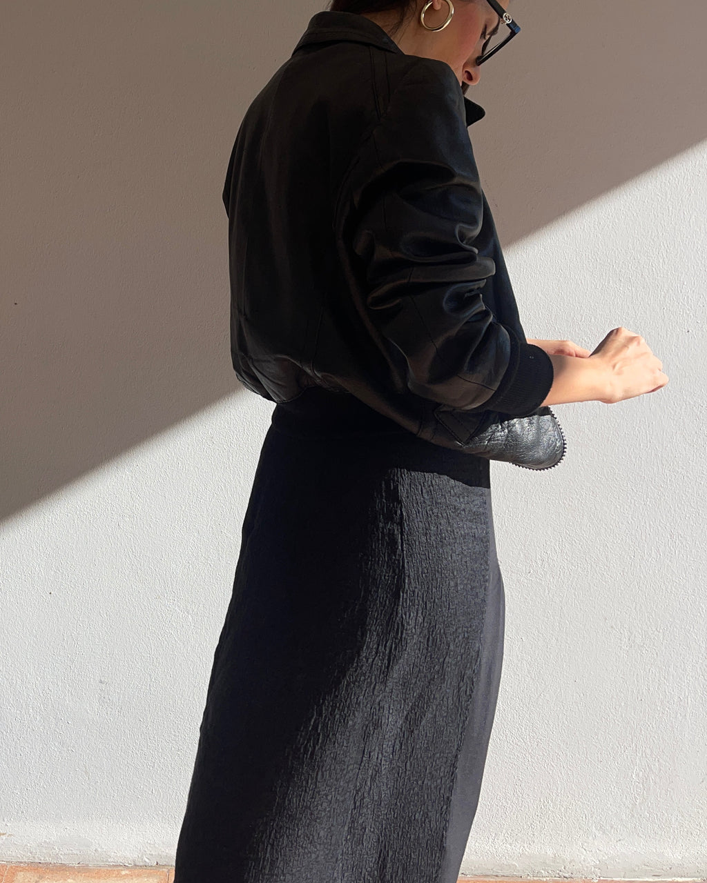Crop leather bomber jacket