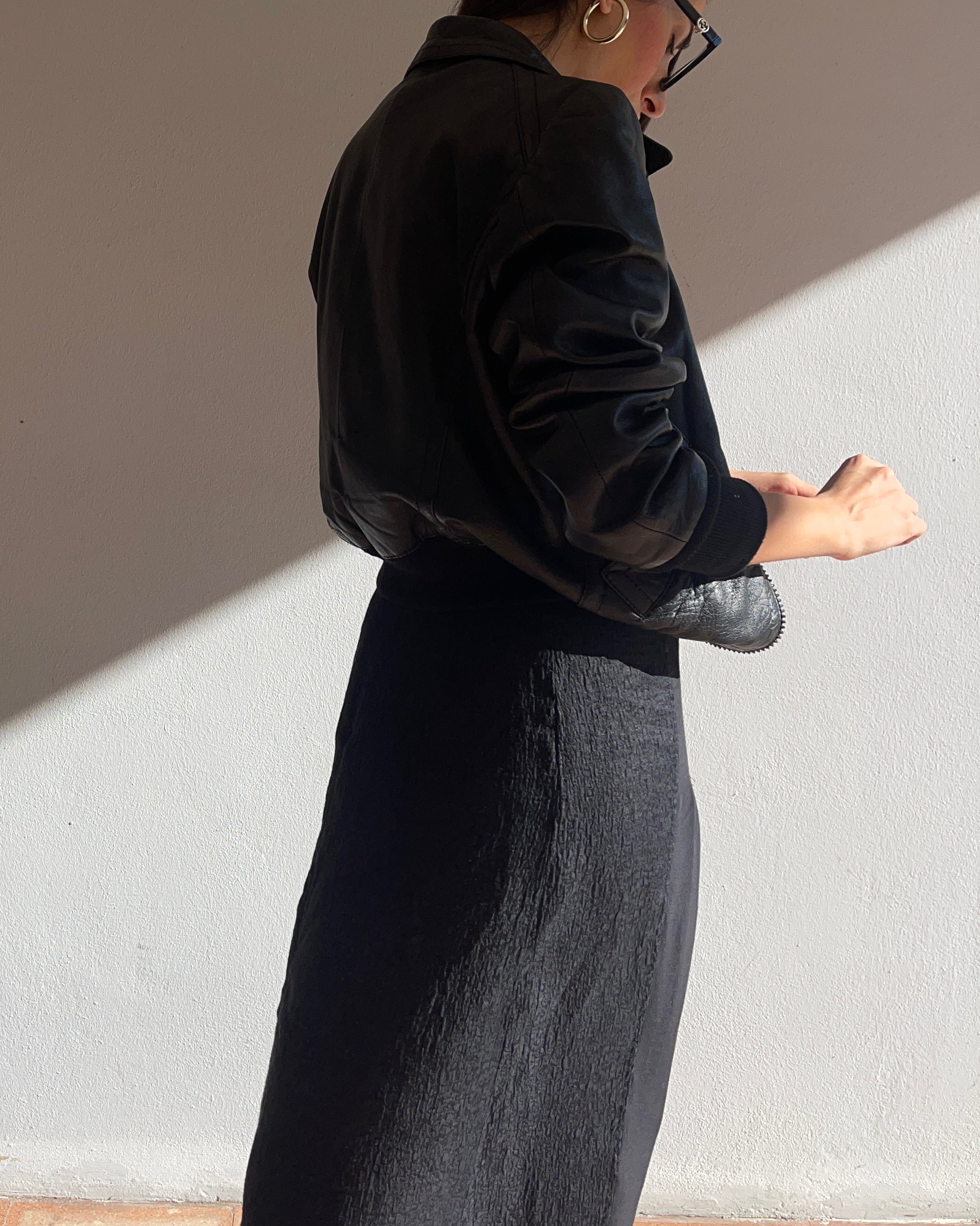 Crop leather bomber jacket