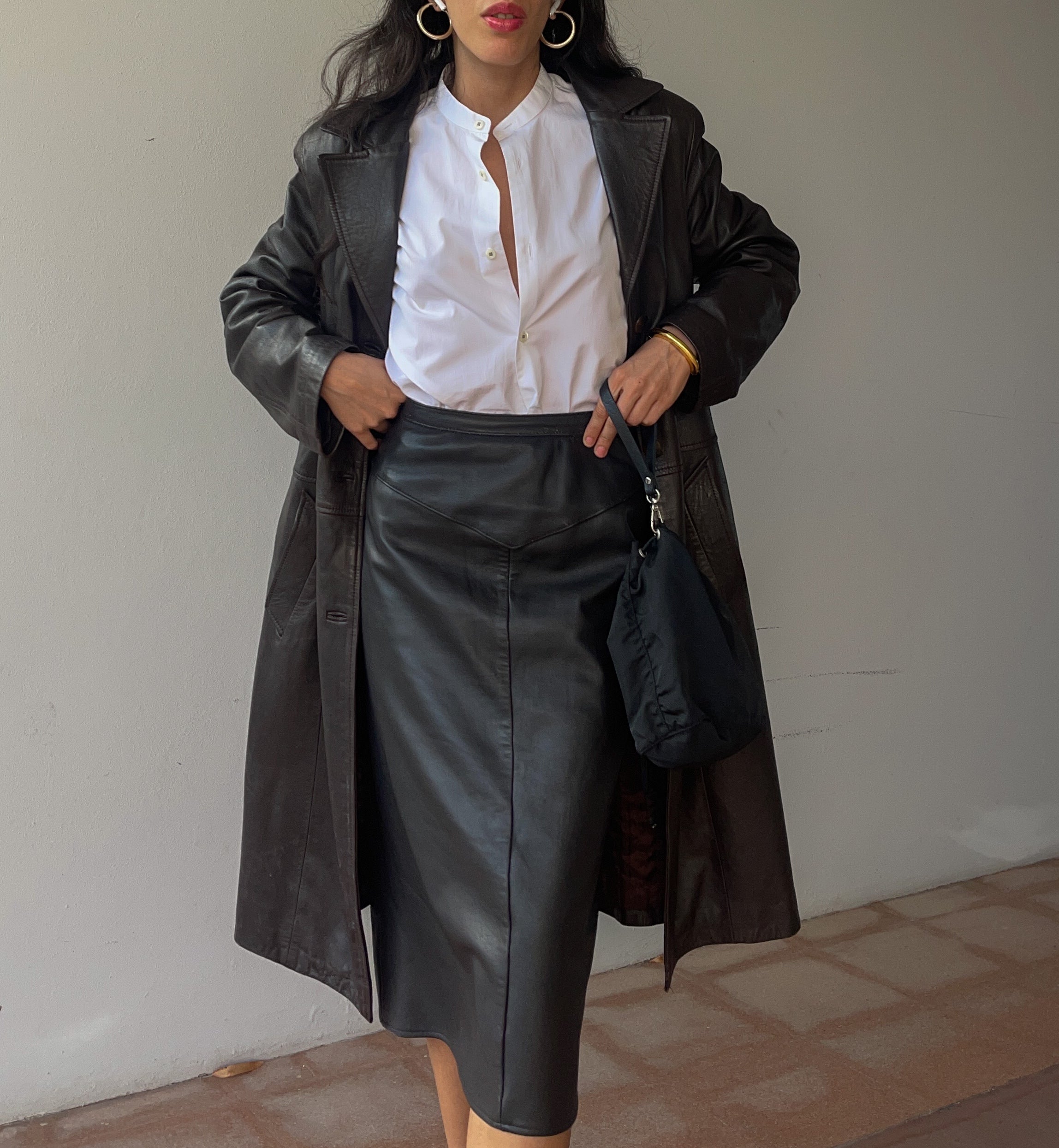 Brown nappa leather skirt