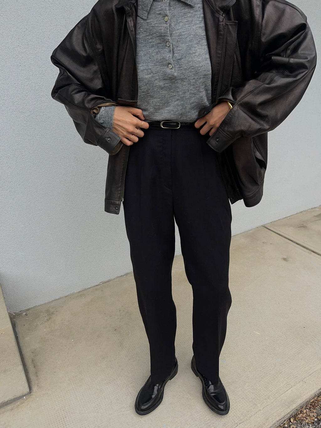 Black wool trousers
