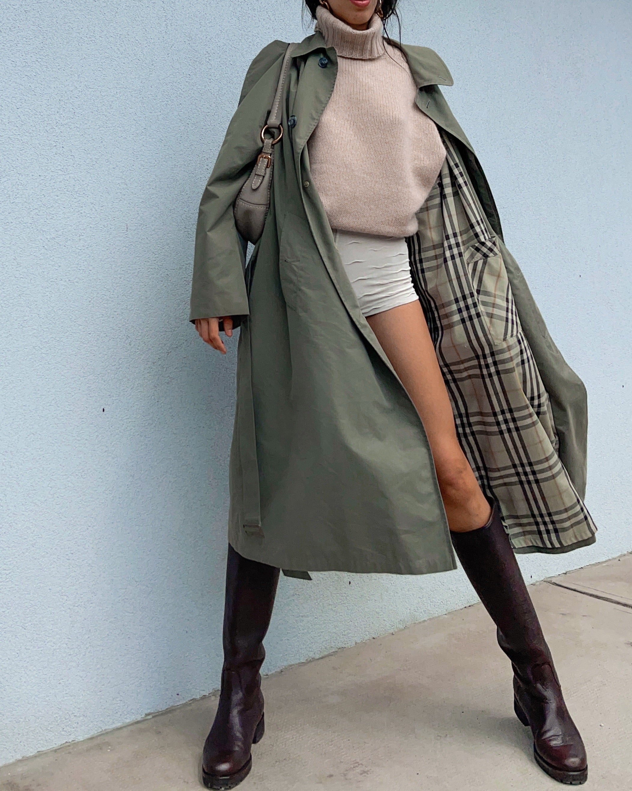 Military green trench coat