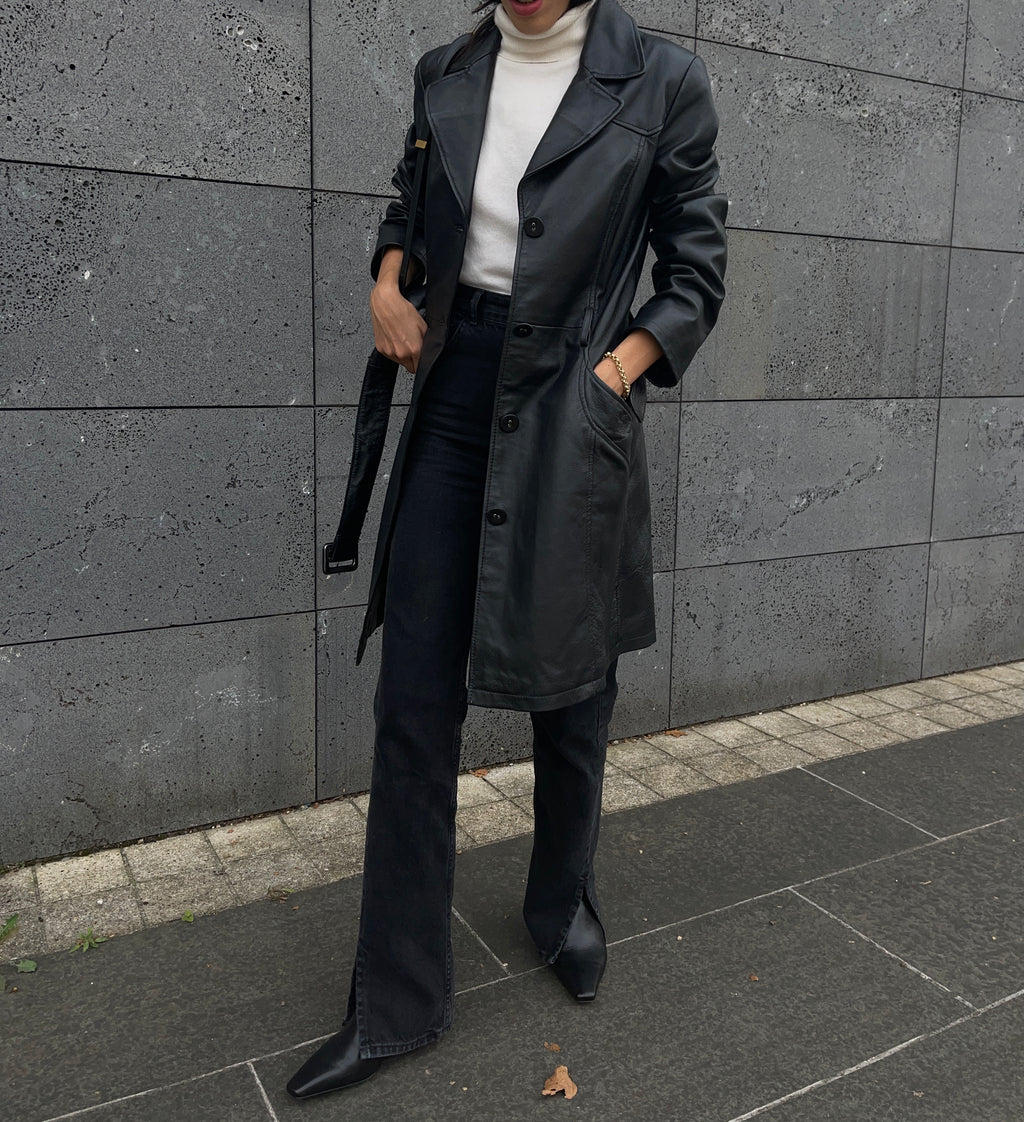 Real leather trench