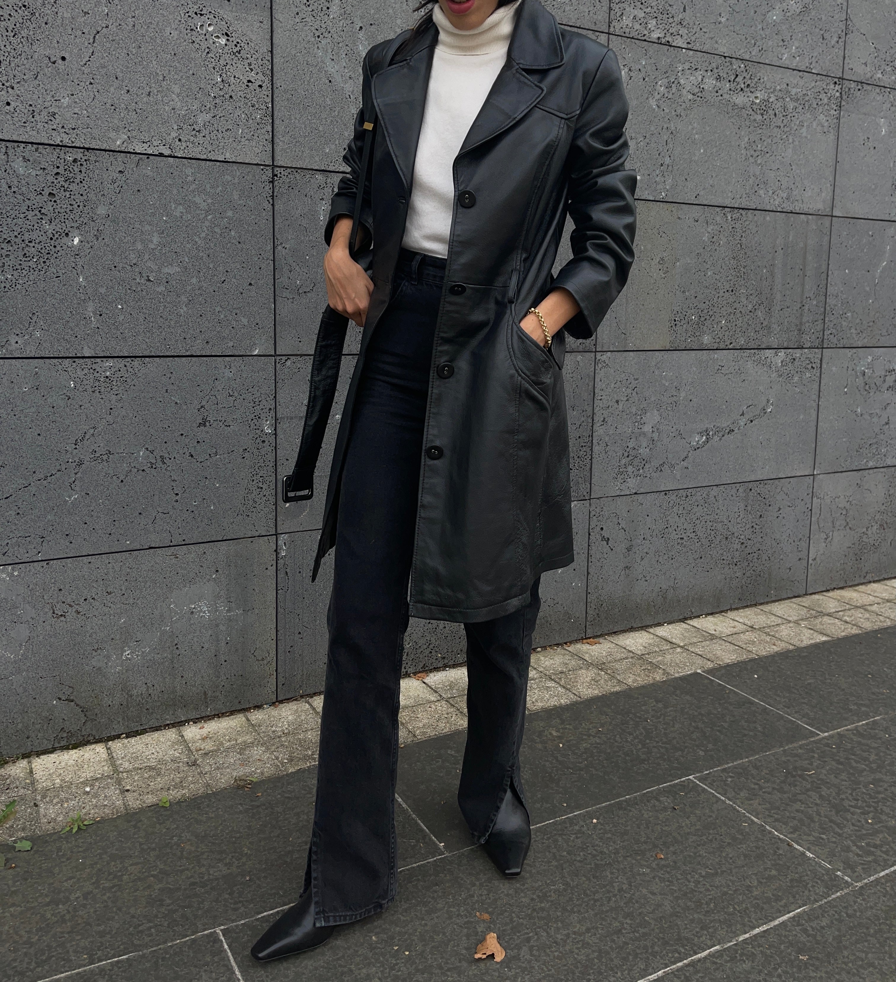Real leather trench