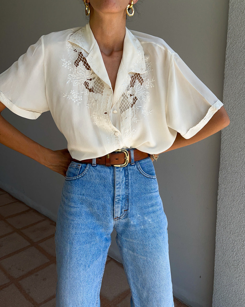 100% silk Handmade embroided shirt