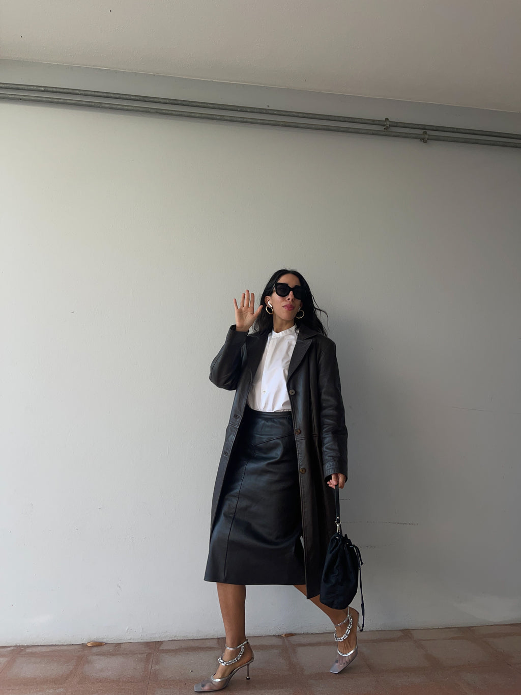 Brown chocolate leather trench